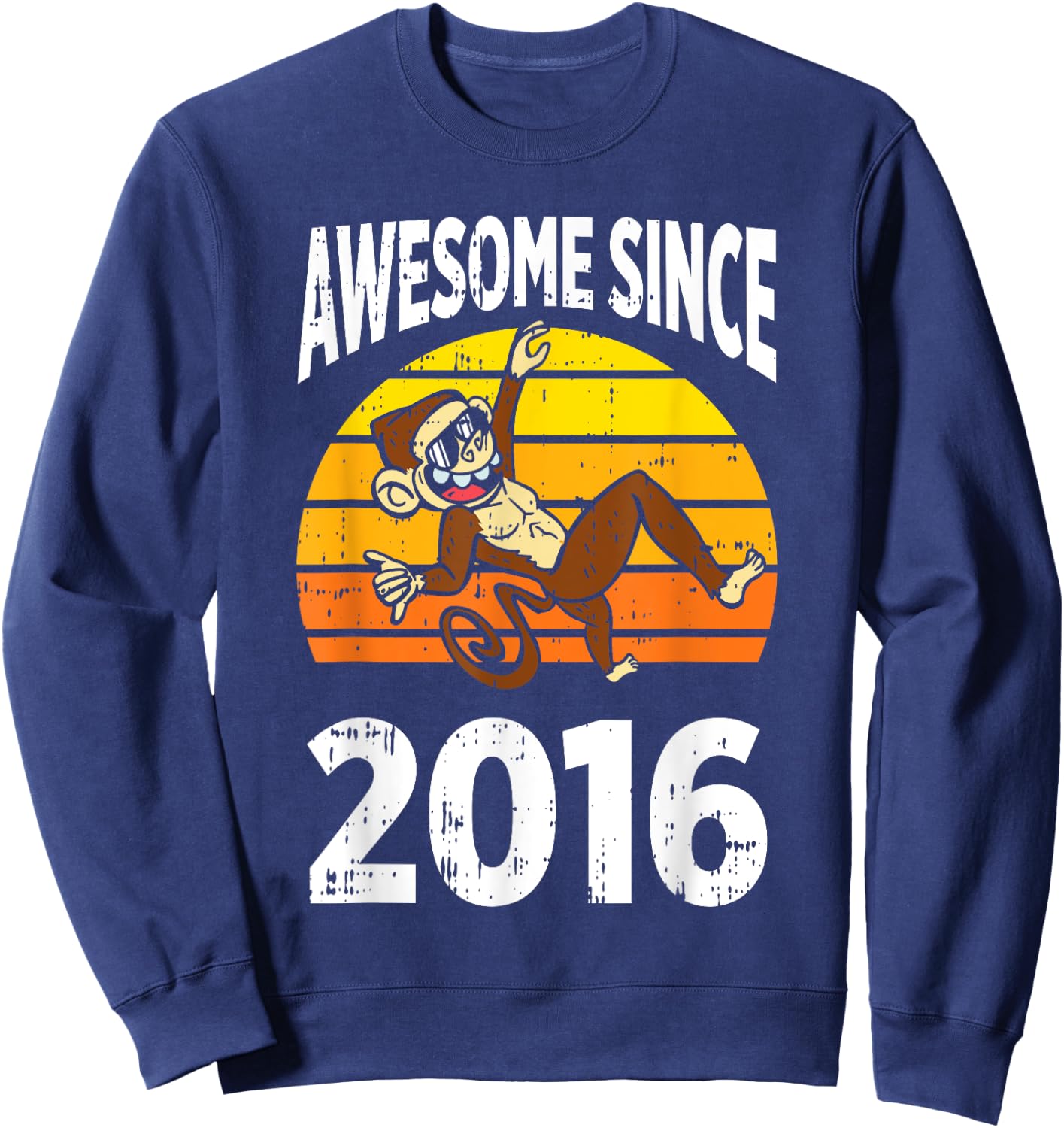 Monkey Awesome Since 2016 7th Birthday 7 Years Old Sweatshirt - Sweatshirt | Navy