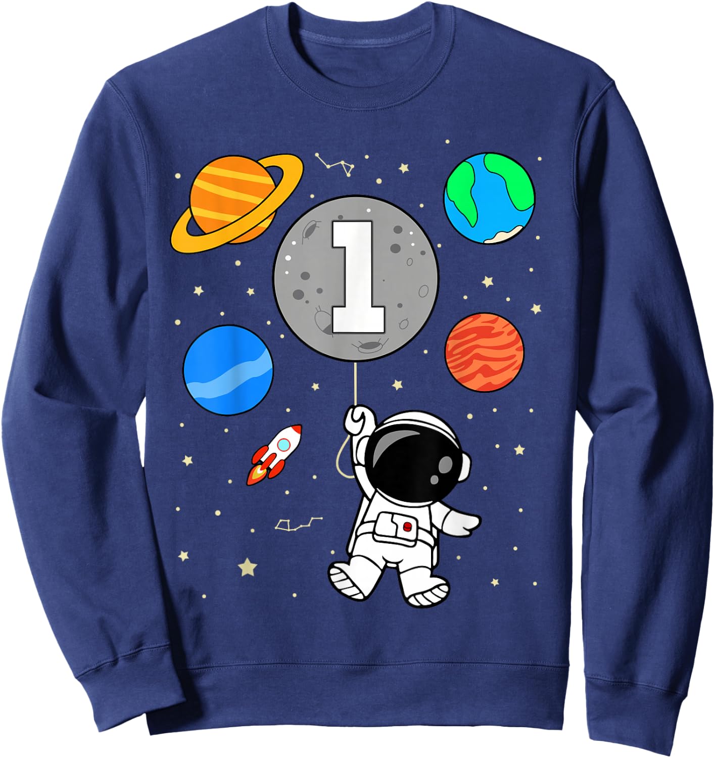 1st Astronaut Birthday Party 1 Year Old Space kids Sweatshirt - Sweatshirt | Navy
