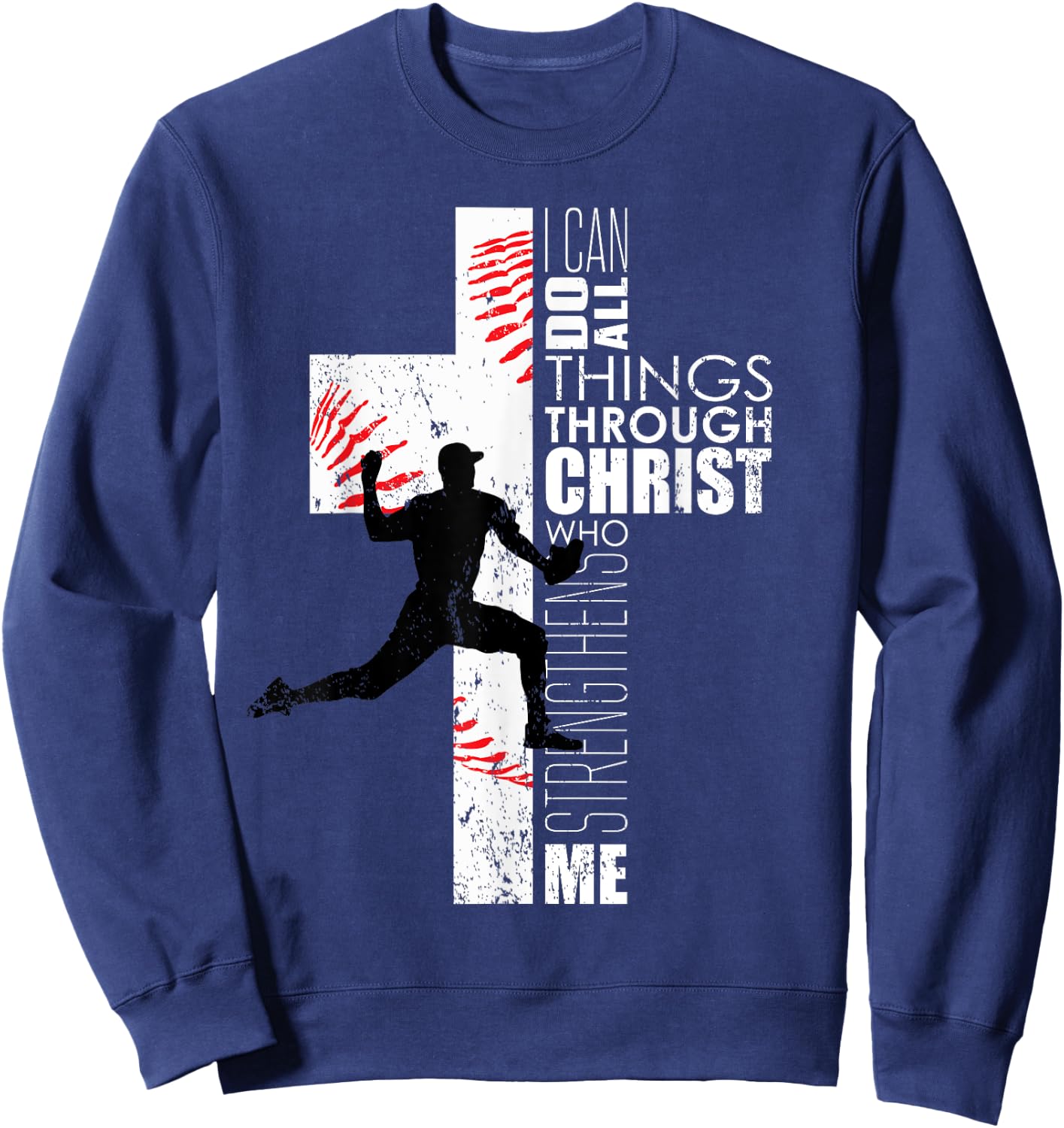Christian Teen Boys Kids Baseball Pitcher Religious Graphic Sweatshirt - Sweatshirt | Navy
