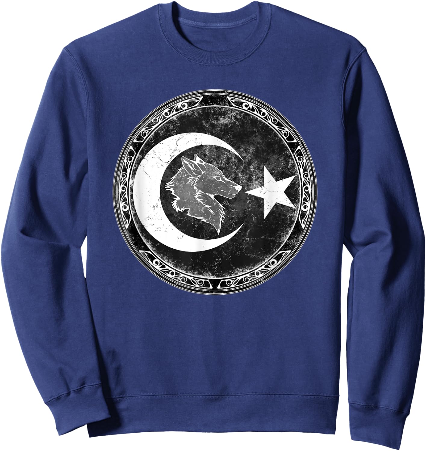 Turkish Goktürk Wolf Bozkurt Flag Sweatshirt - Sweatshirt | Navy