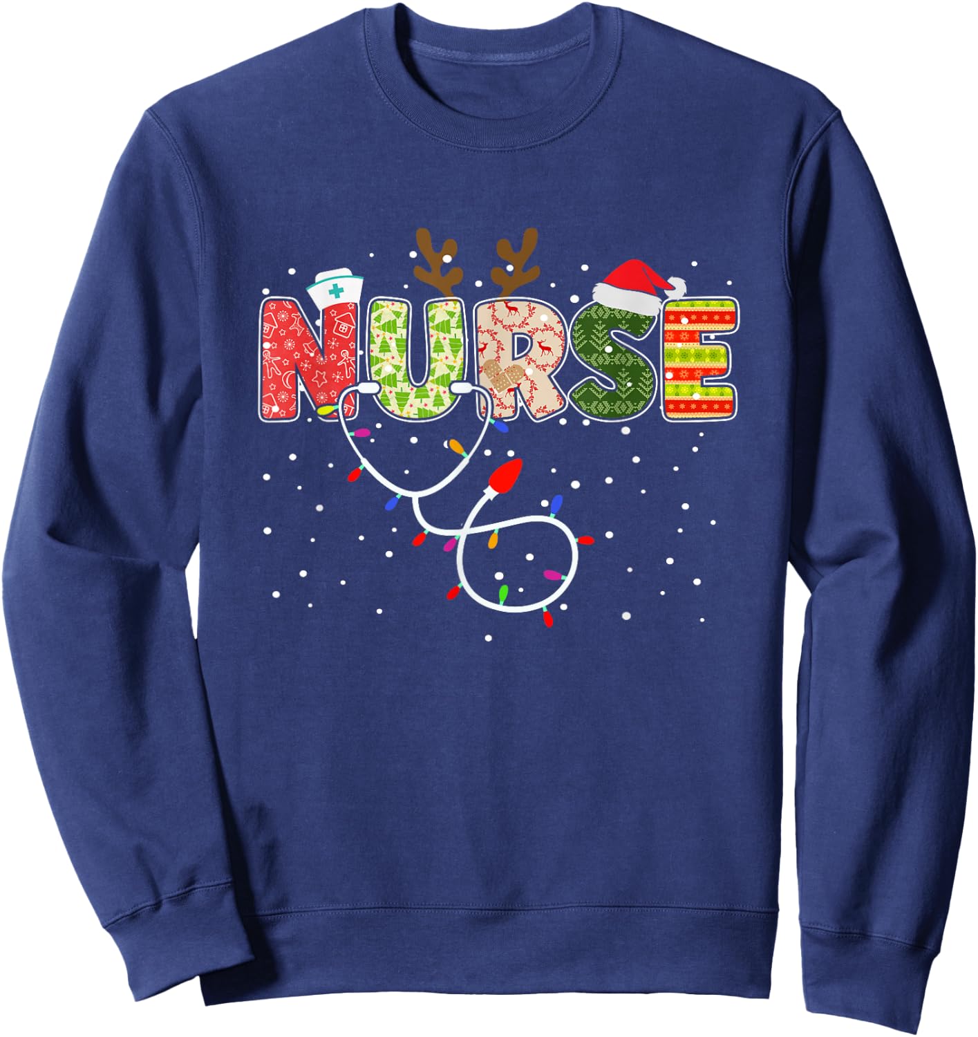 Stethoscope Santa Hat Reindeer Xmas Christmas Nurse Sweatshirt - Sweatshirt | Navy