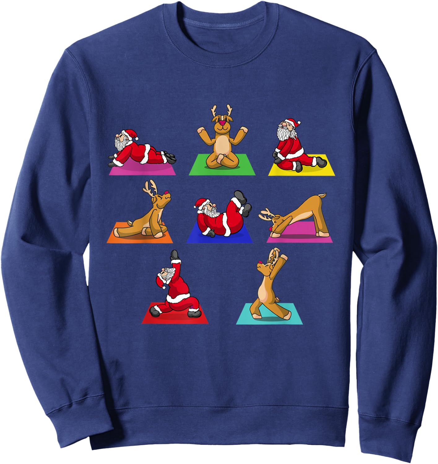Reindeer Santa Claus Yoga Outfit Ladies Meditation Christmas Sweatshirt - Sweatshirt | Navy