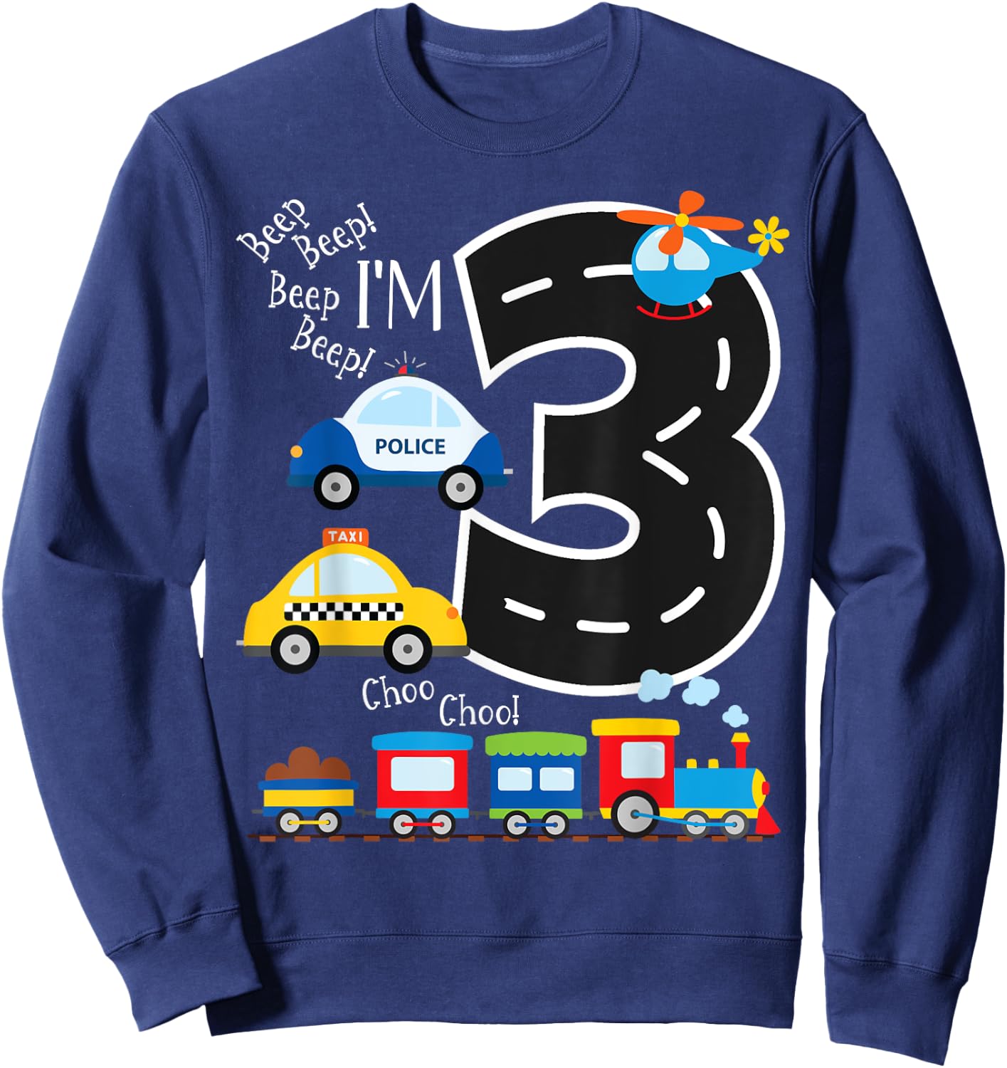 Kids Trucks Train 3rd Birthday Party Toddler 3 Year Old Bday Sweatshirt - Sweatshirt | Navy
