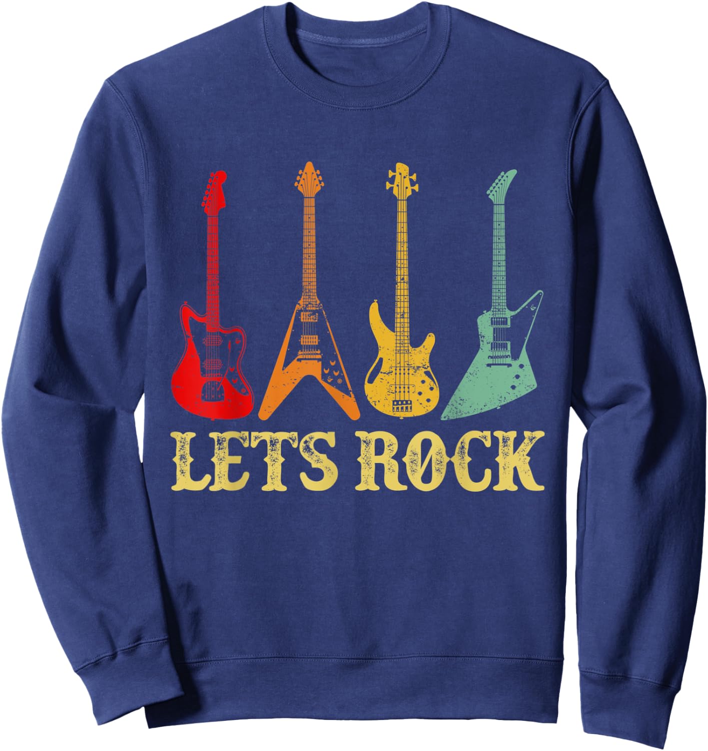 Vintage Retro Lets Rock Rock n Roll Guitar Sweatshirt - Sweatshirt | Navy