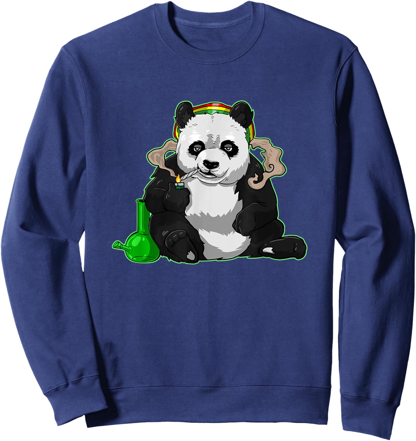 Funny Panda Bear Smoking Weed Cannabis Marijuana Stoner gift Sweatshirt - Sweatshirt | Navy