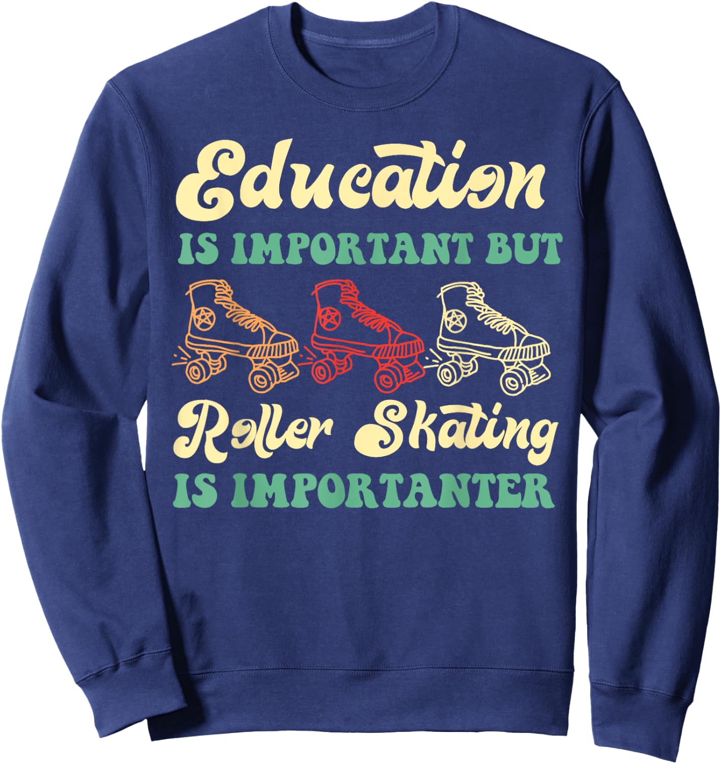 Cool Roller Skating Skate Girl 1970S Retro Sweatshirt - Sweatshirt | Navy