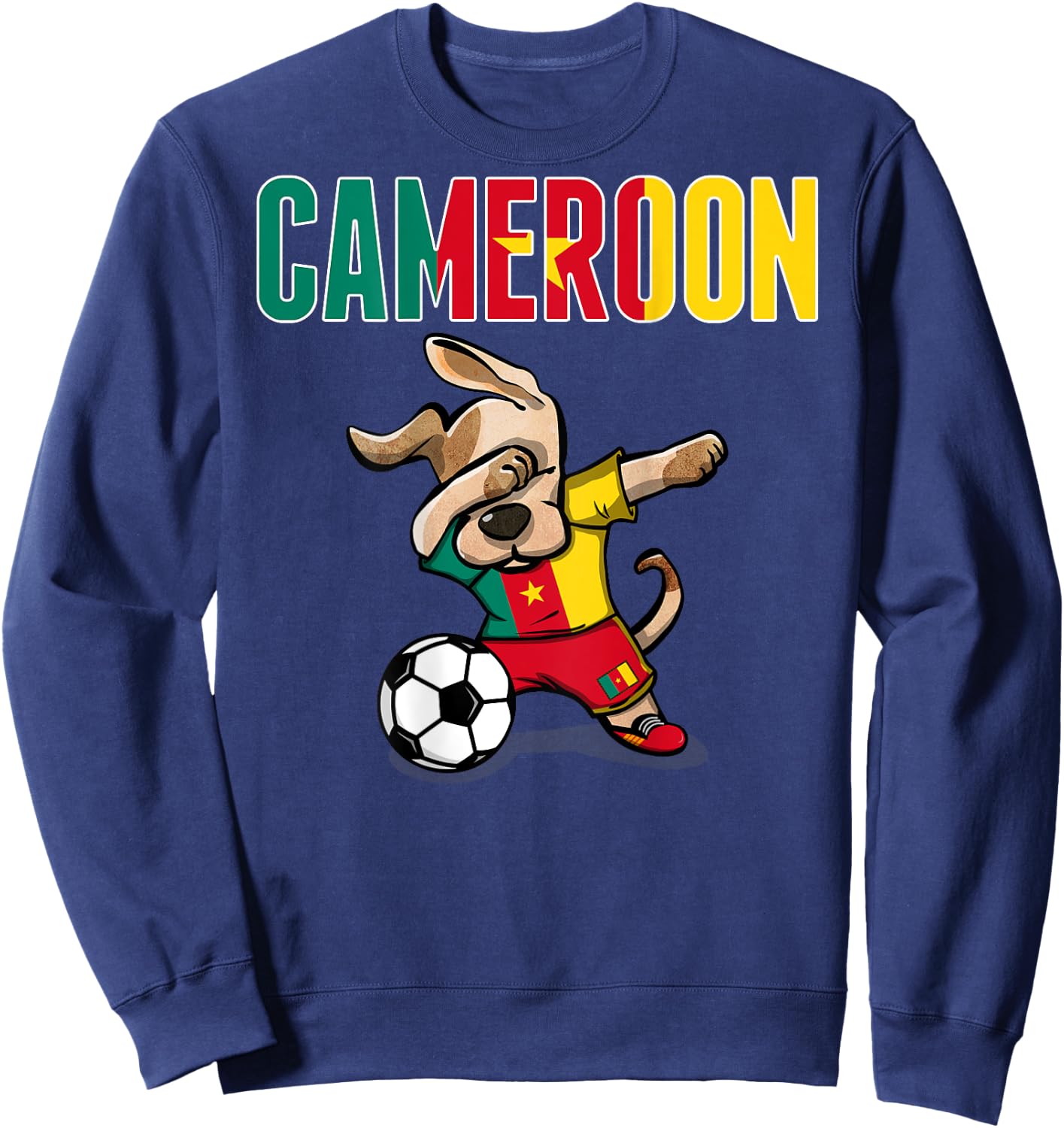 Dabbing Dog Cameroon Soccer Lovers Jersey Cameroonian Flag Men Women Kids Sweatshirt - Sweatshirt | Navy