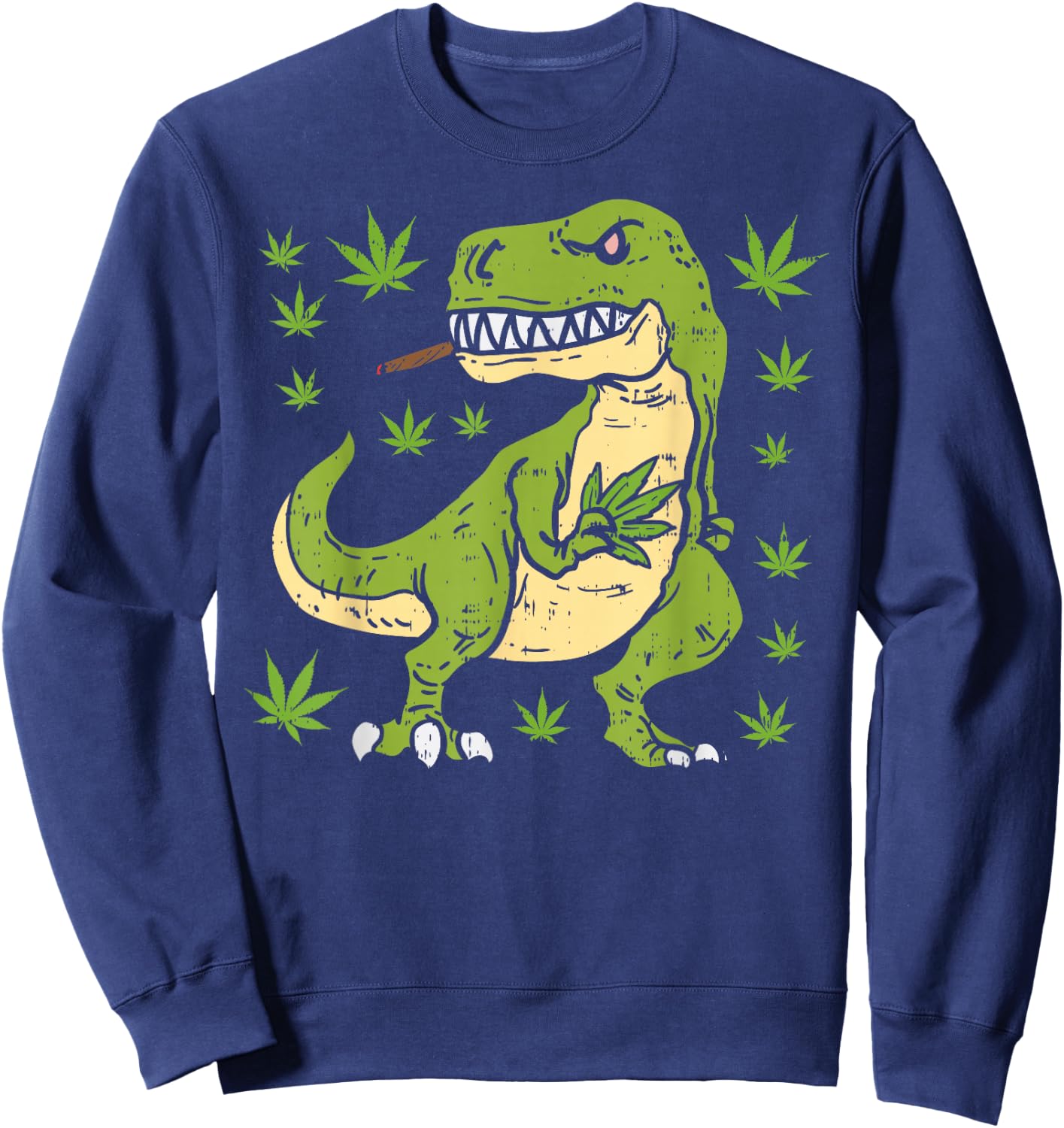 Trex Dinosaur Smoking Weed Cannabis 420 Blunt Stoner Gift Sweatshirt - Sweatshirt | Navy