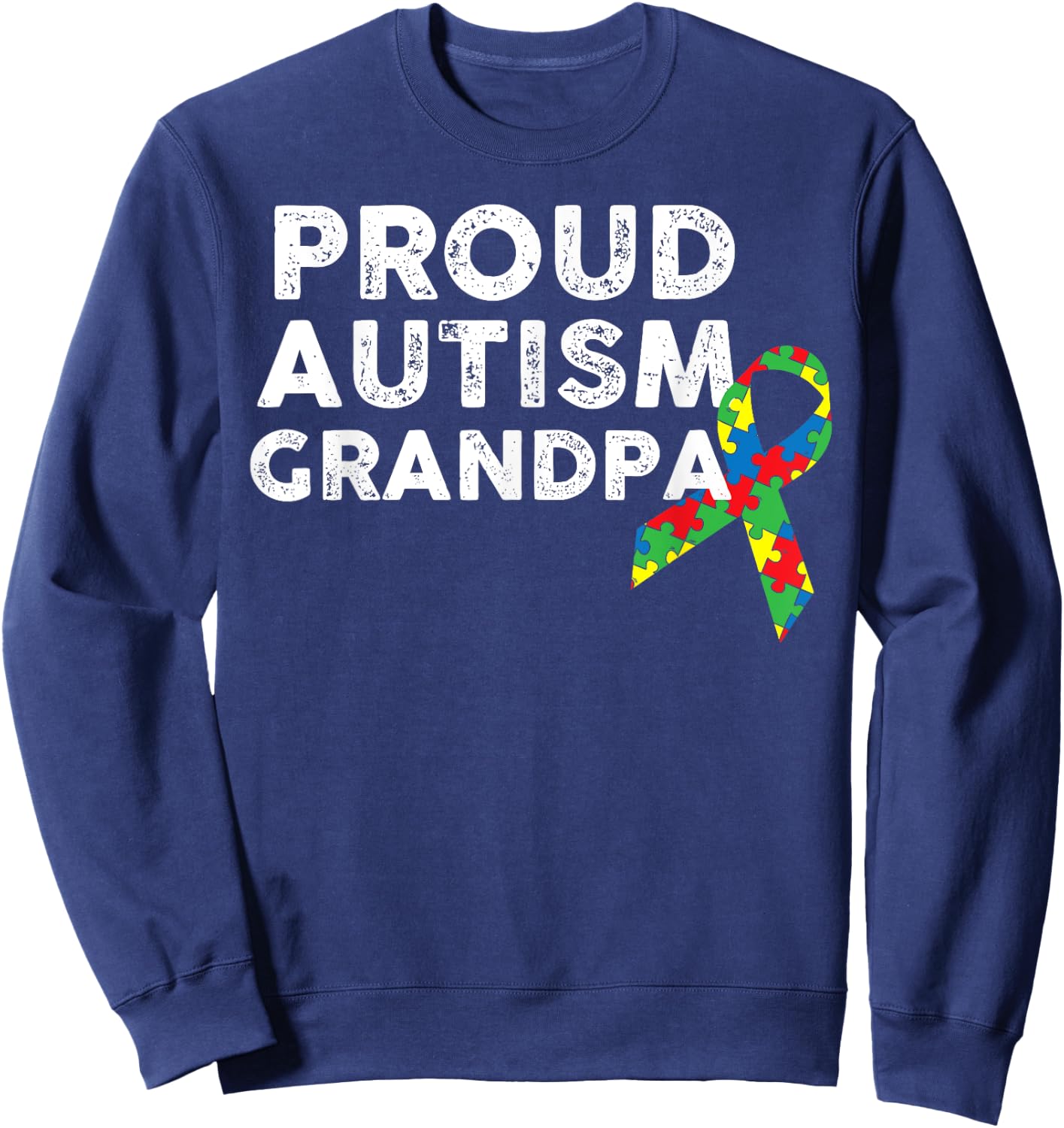 Proud Autism Grandpa Ribbon Puzzle Piece Sweatshirt - Sweatshirt | Navy