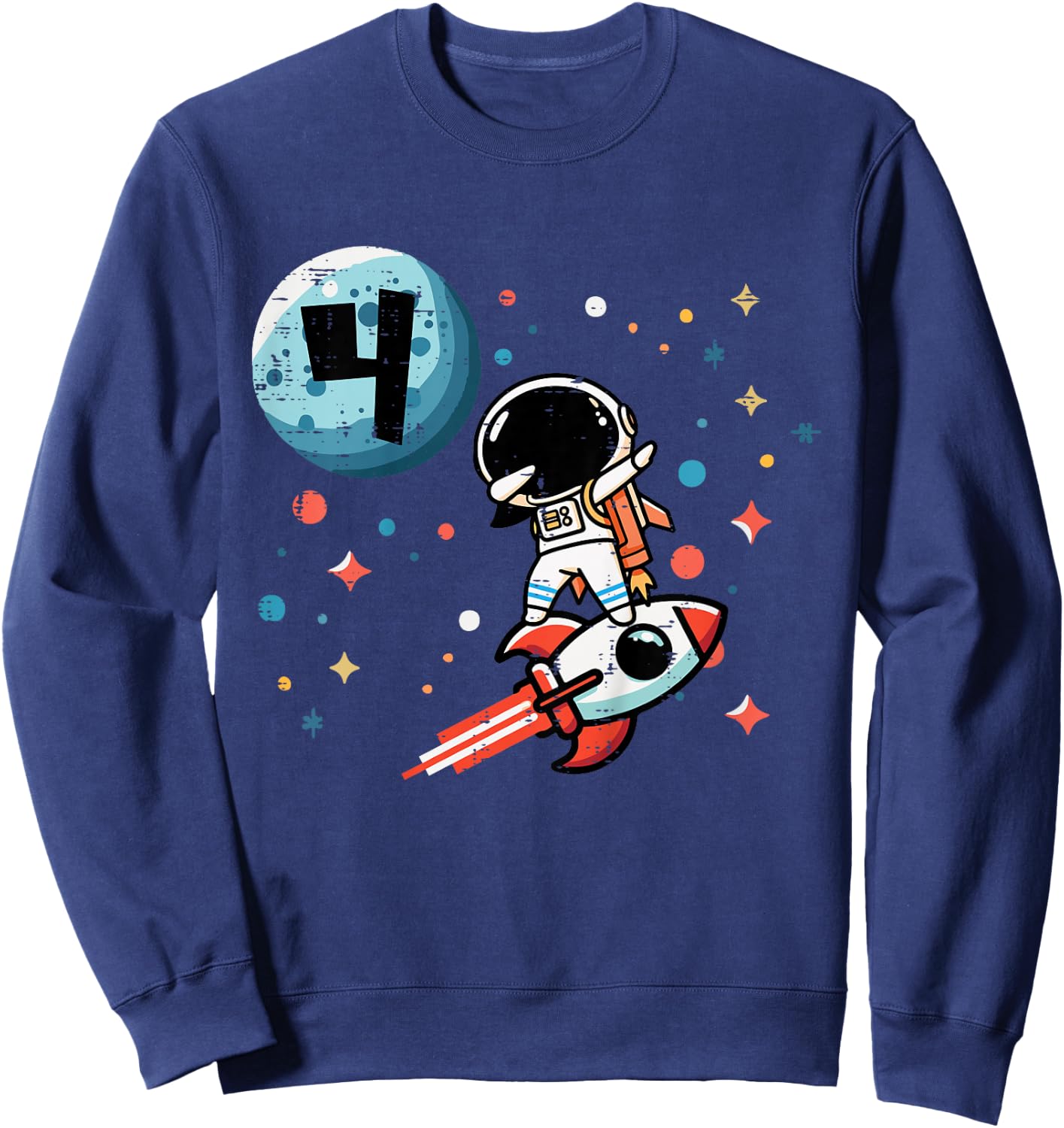 Kids 4th Birthday Astronaut Dab Rocket 4 Year Old Bday Boys Kids Sweatshirt - Sweatshirt | Navy