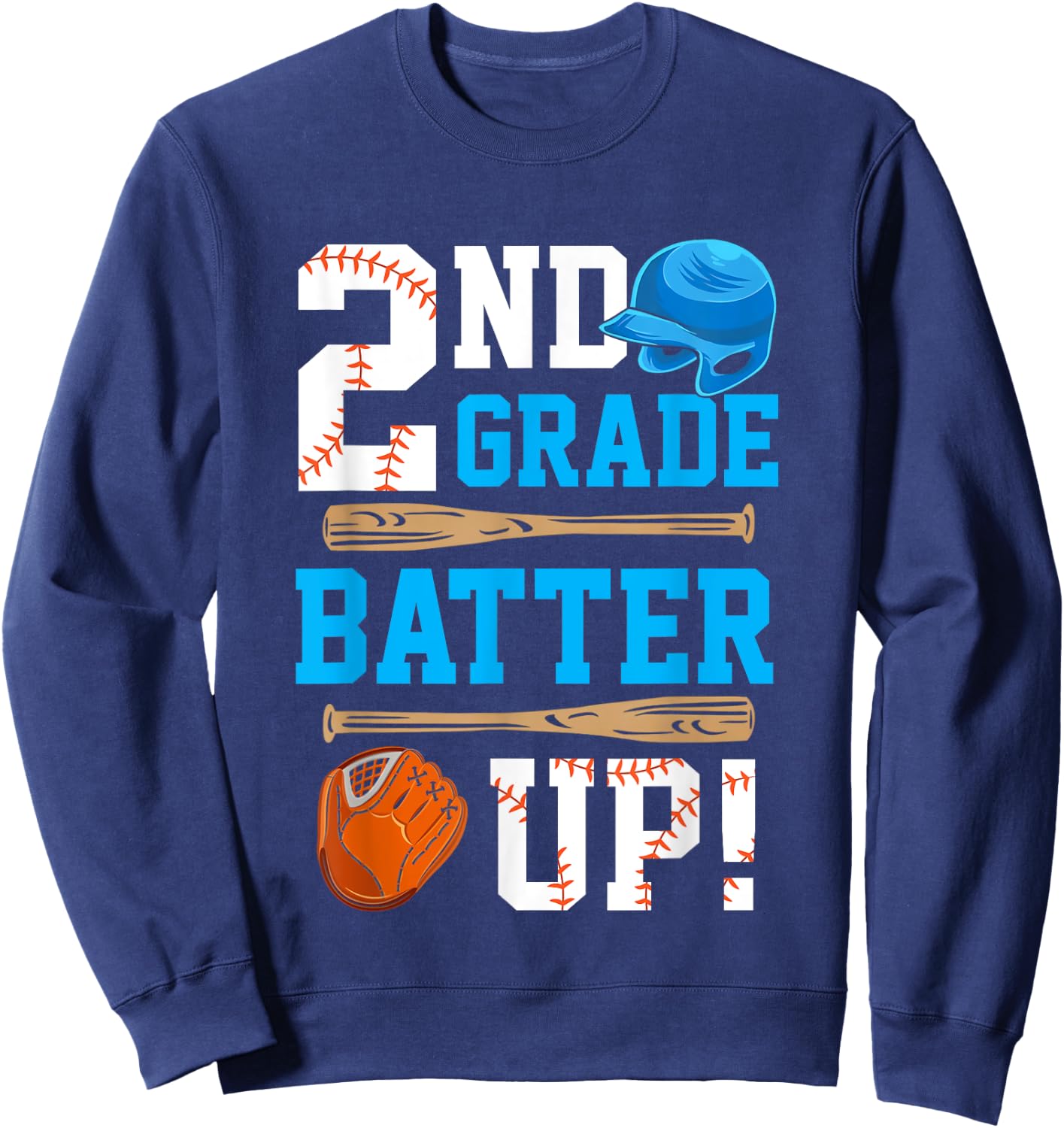 Back To School 2nd Grade Batter Up Baseball First Day Boys Sweatshirt - Sweatshirt | Navy