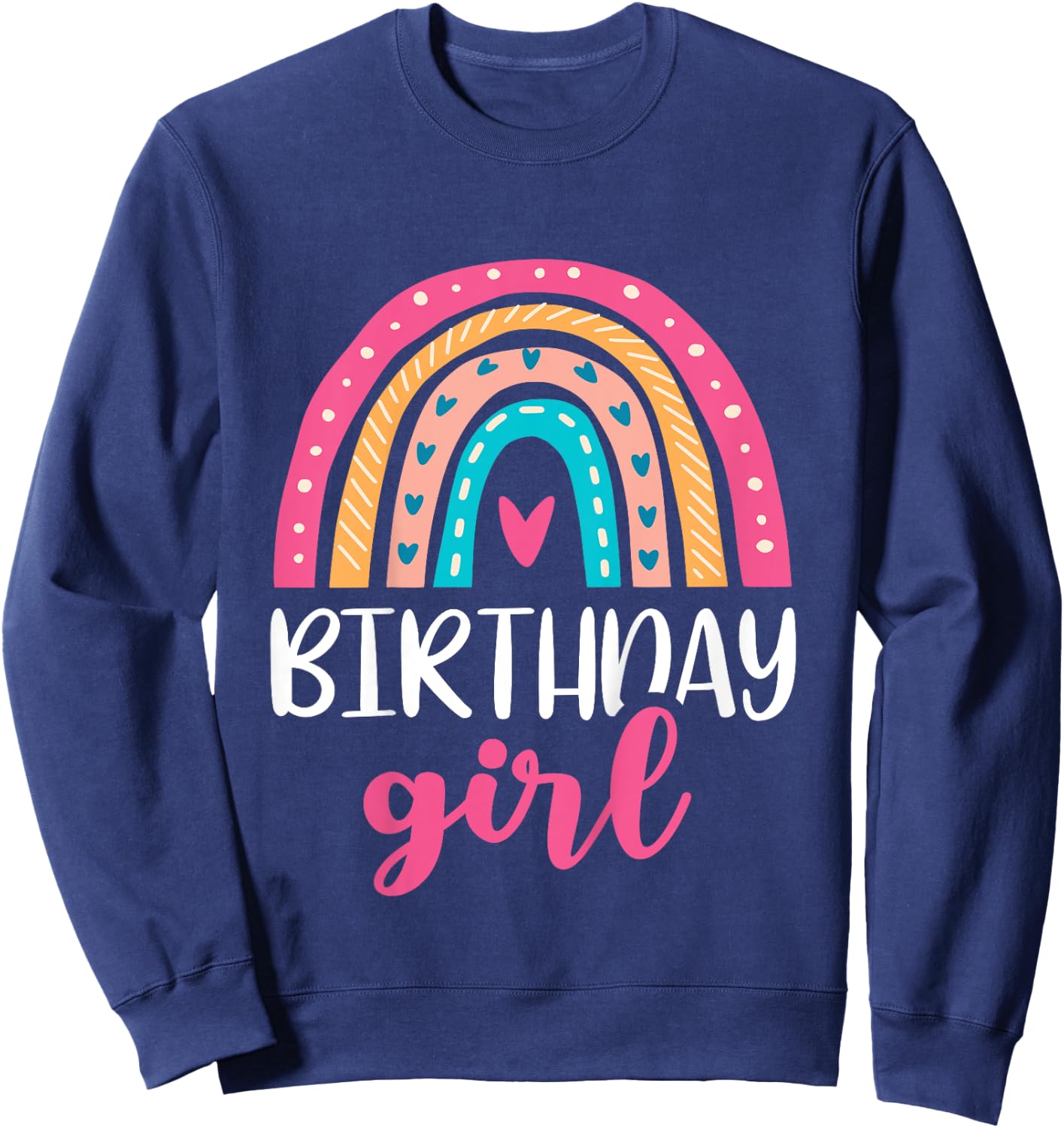 Girl's Birthday Boho Rainbow Birthday Retro Throwback Pink Sweatshirt - Sweatshirt | Navy