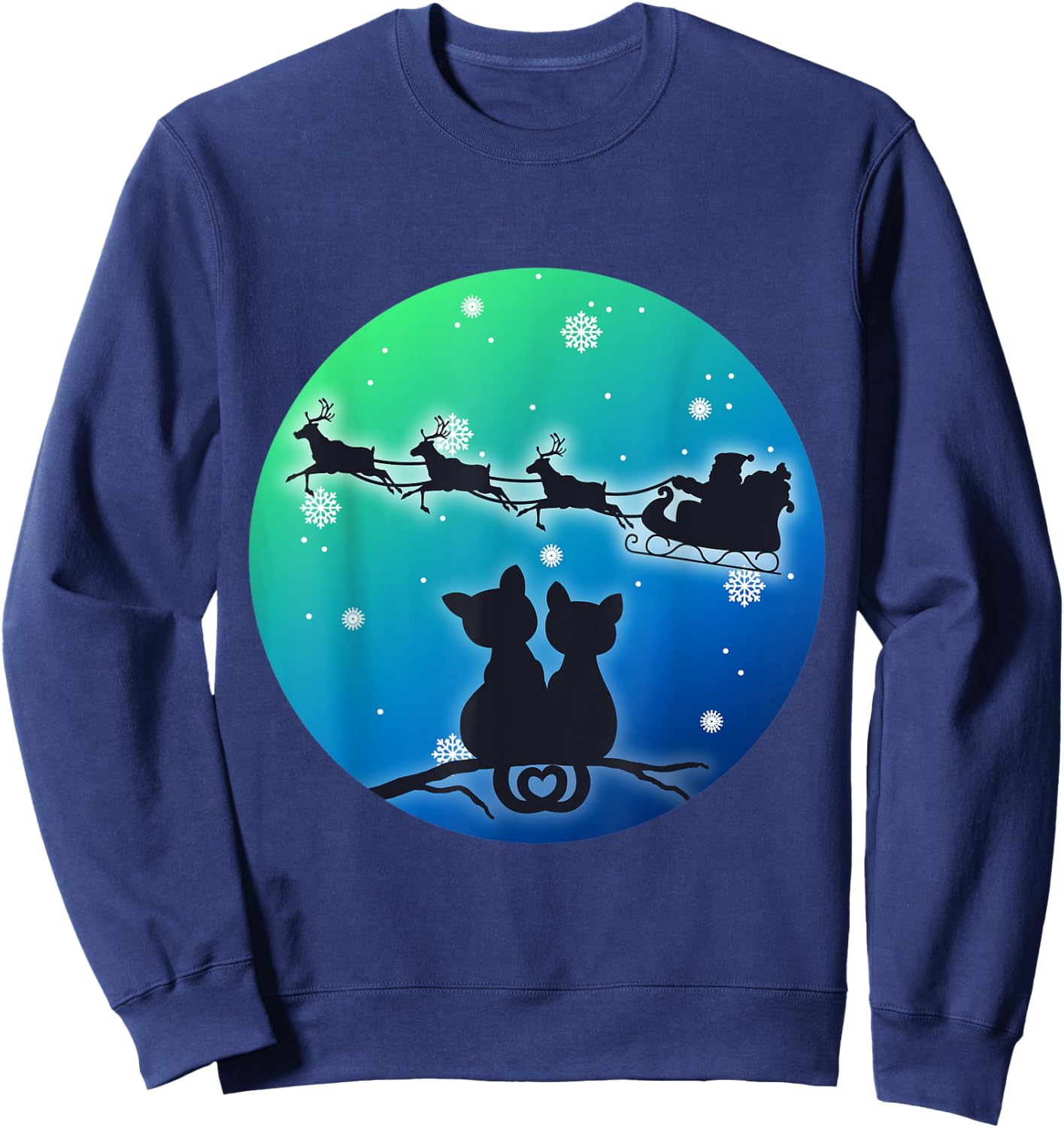 Christmas Santa Sleigh Reindeer Cats, Women Girls, Cat, Xmas Sweatshirt - Sweatshirt | Navy
