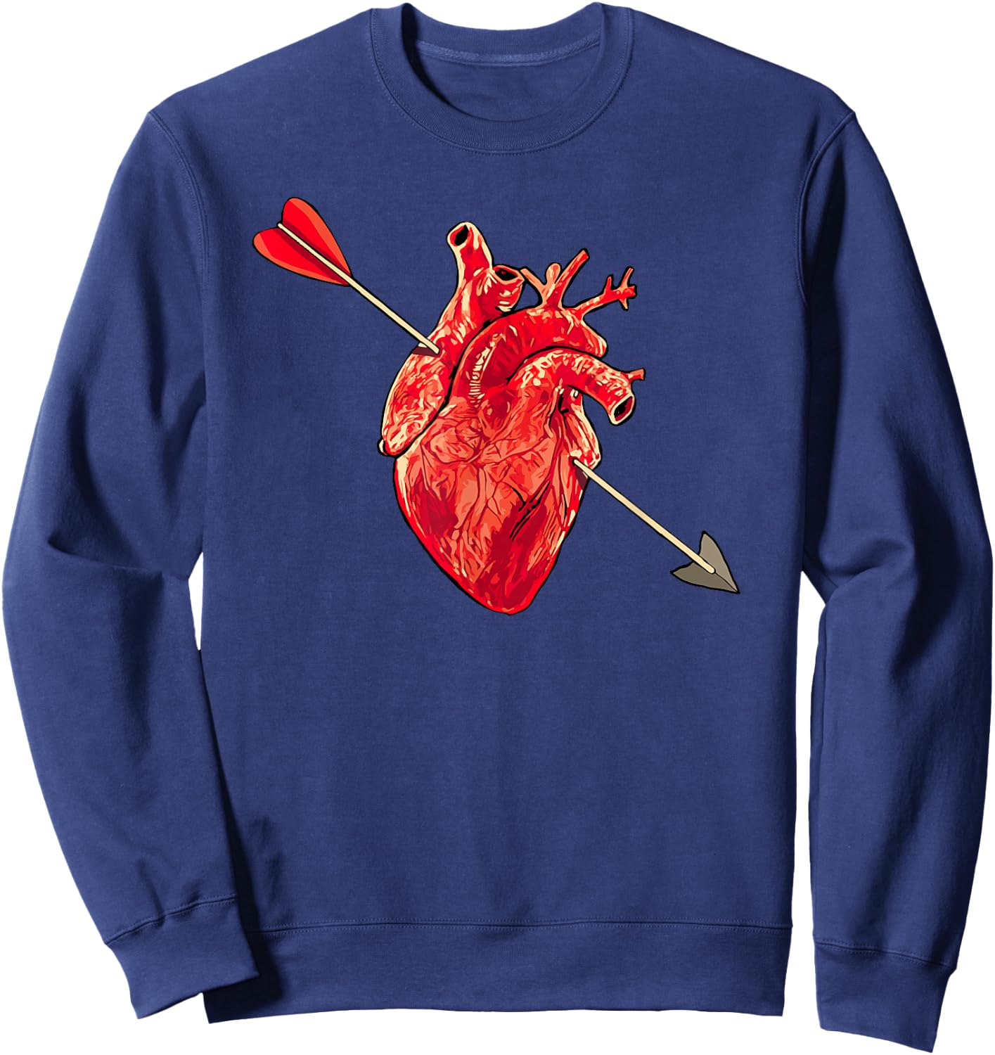 Anatomical Heart & Cupid Arrow Cute Metal Valentines Day Sweatshirt - Sweatshirt | Navy