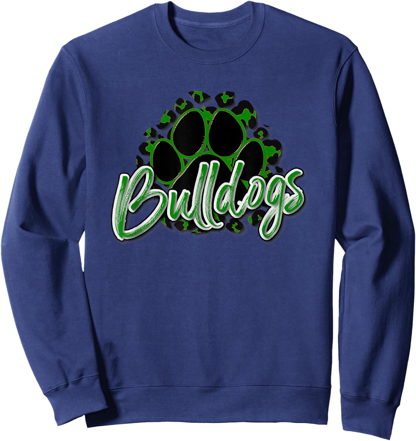 Bulldogs Green Black Cheetah School Sports Fan Team Spirit Sweatshirt - Sweatshirt | Navy