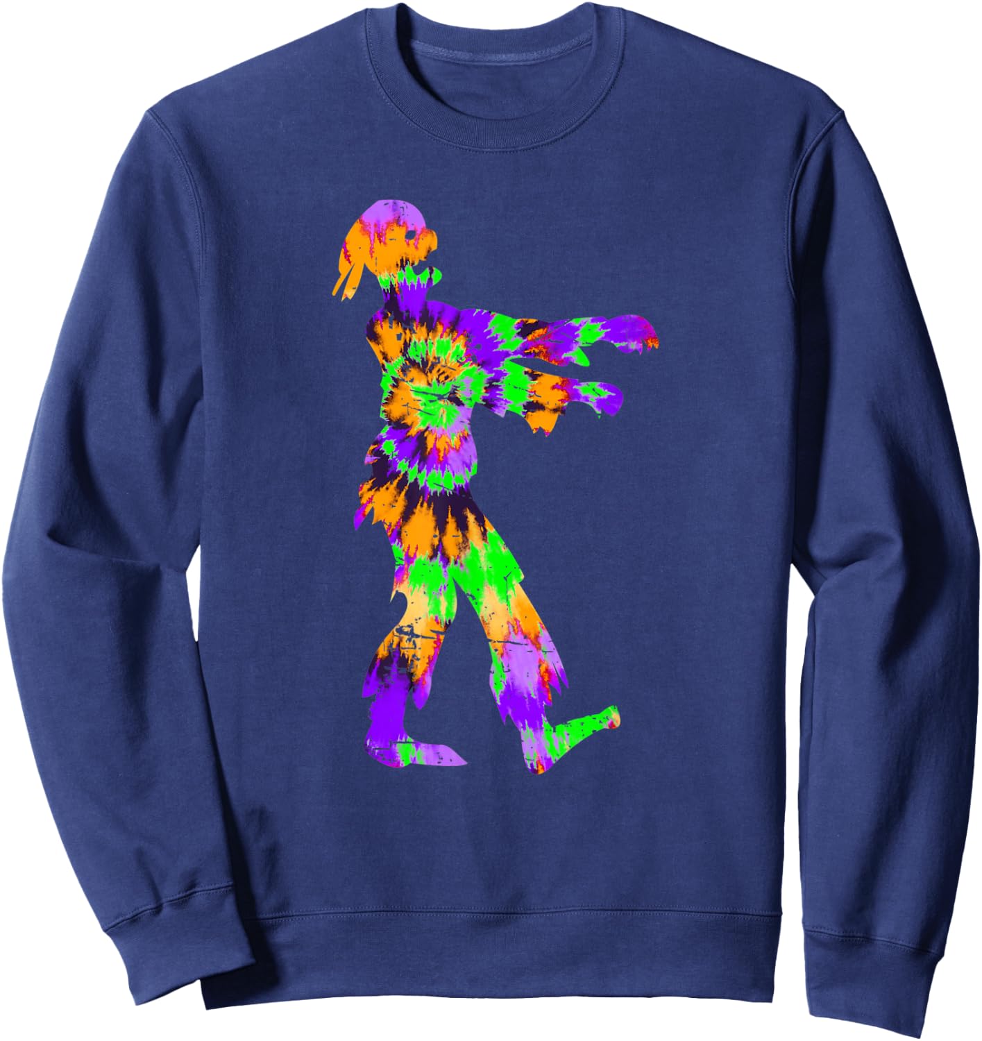 Tie Dye Halloween Zombie - Horror Art Orange Purple Green Sweatshirt - Sweatshirt | Navy