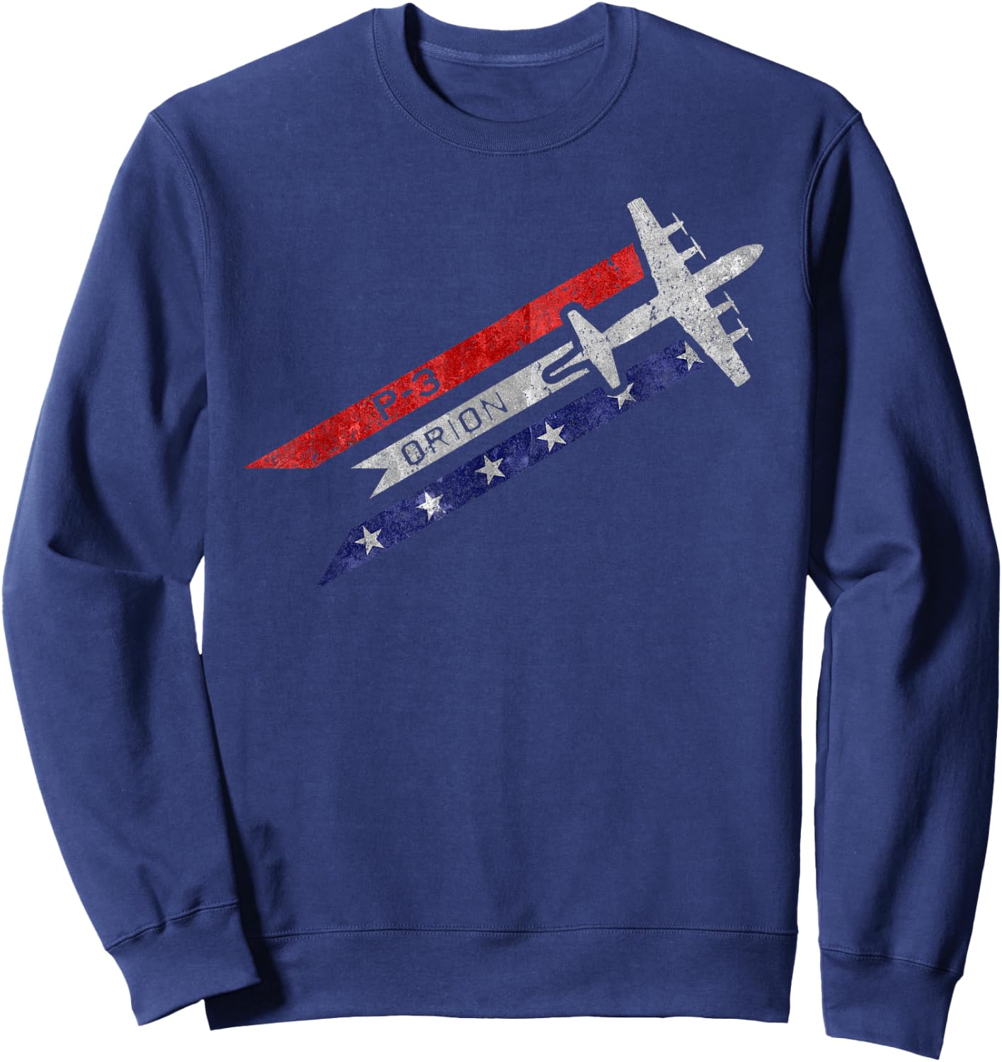 P-3 Orion Military Airplane Red White & Blue Vintage Sweatshirt - Sweatshirt | Navy