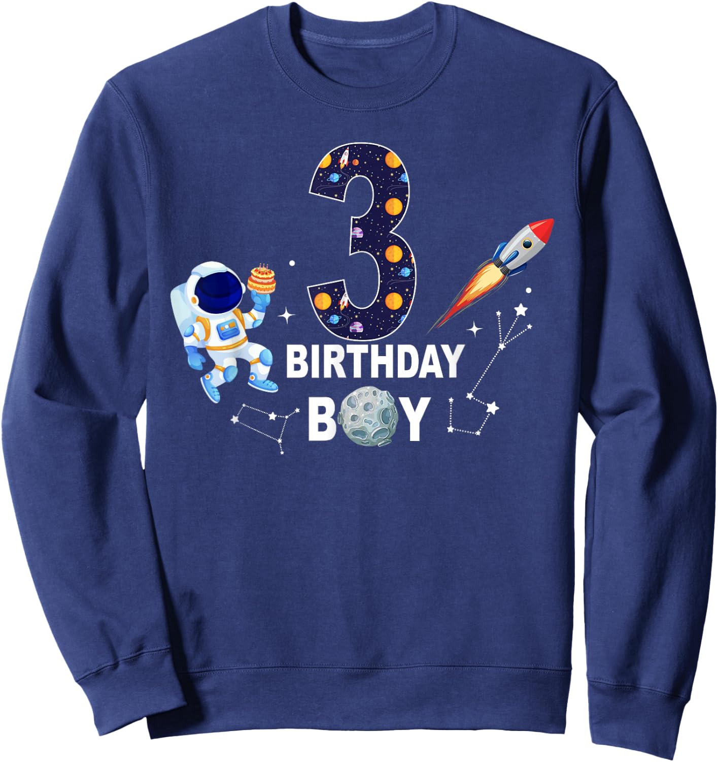 3 Years Old Birthday Boy Space Astronaut 3rd Birthday Sweatshirt - Sweatshirt | Navy