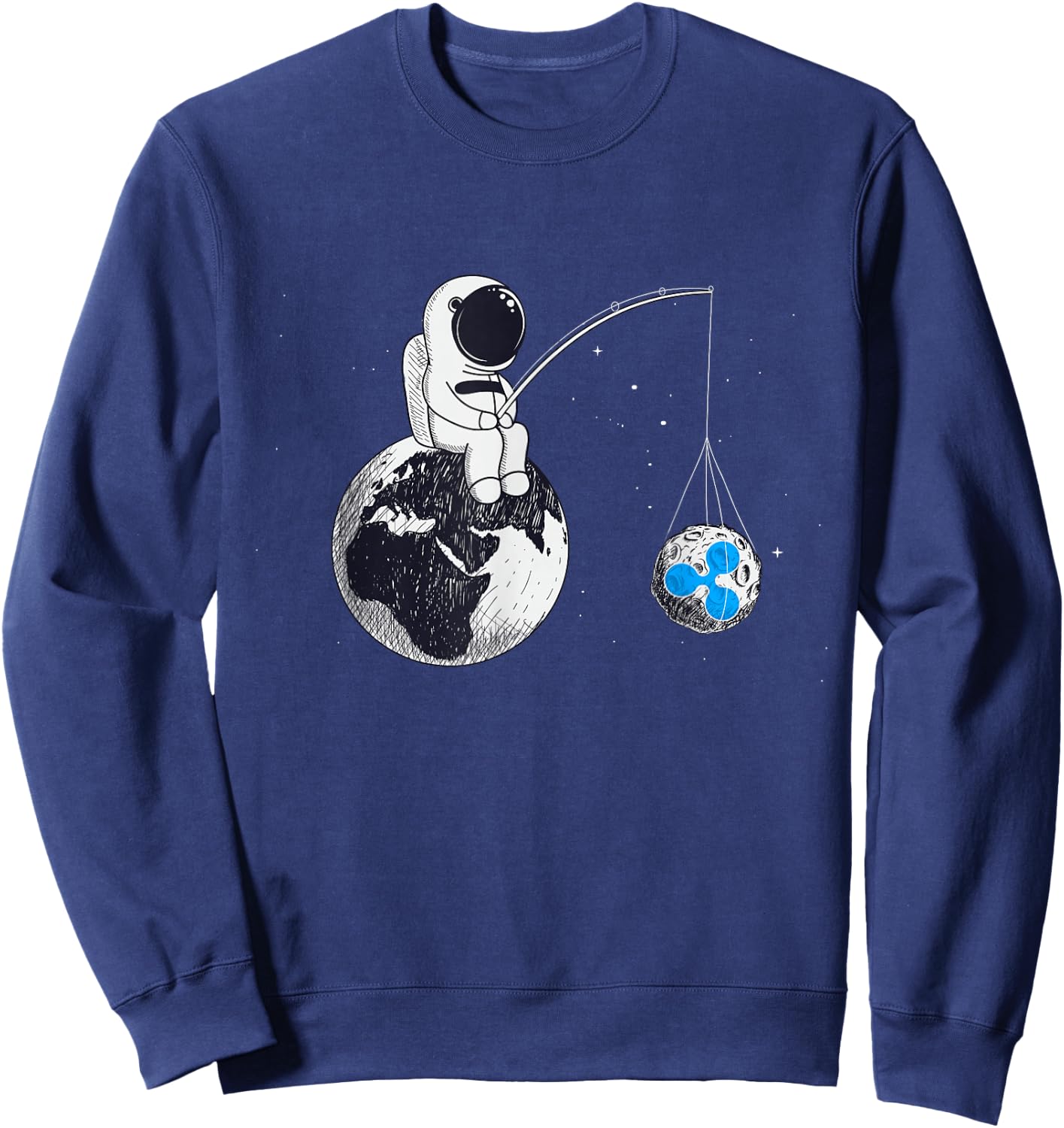 Cryptocurrency Talk - Ripple To The Moon XRP Space Man Merch Sweatshirt - Sweatshirt | Navy