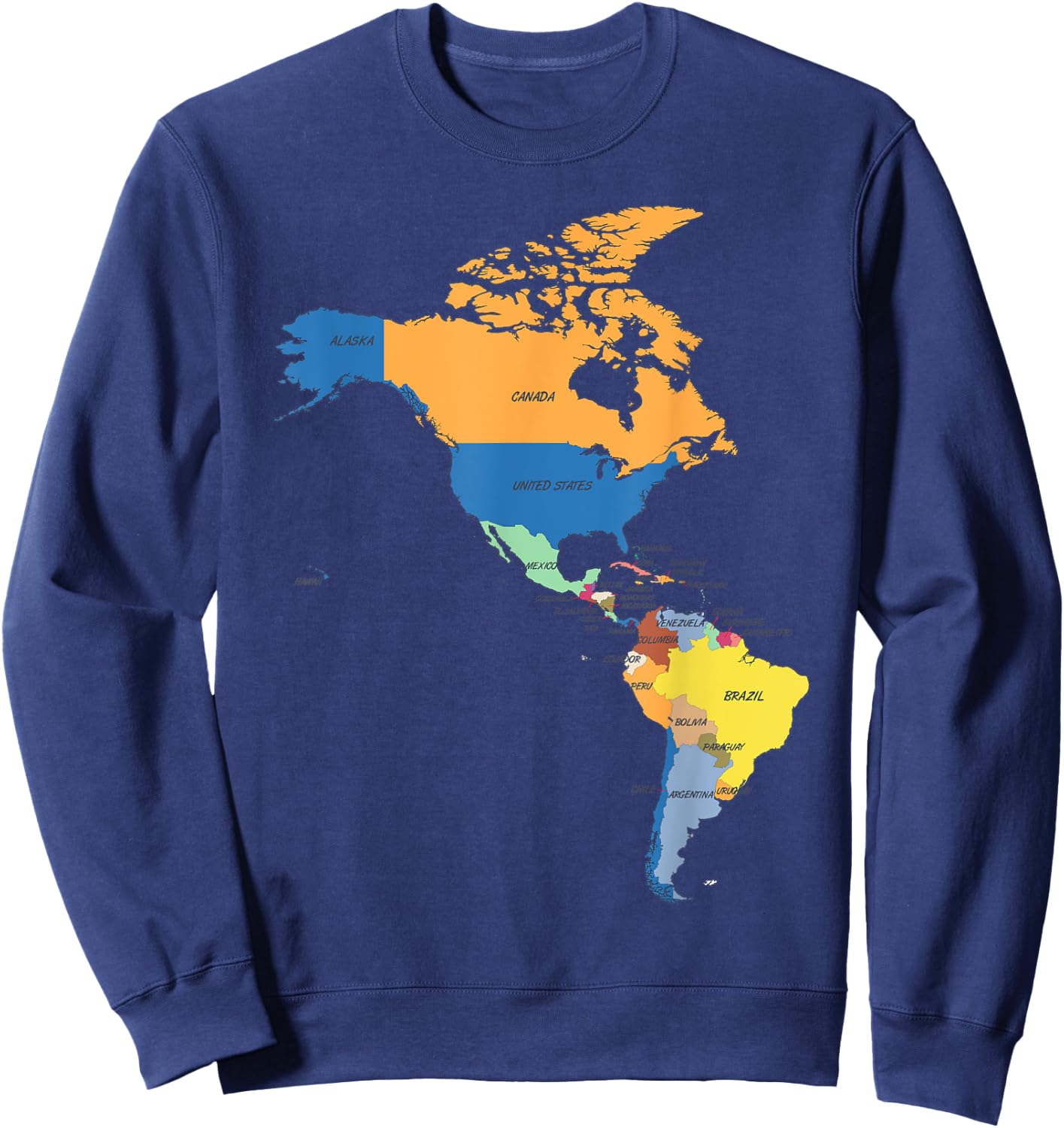 Political map of the continent North and South America Sweatshirt - Sweatshirt | Navy