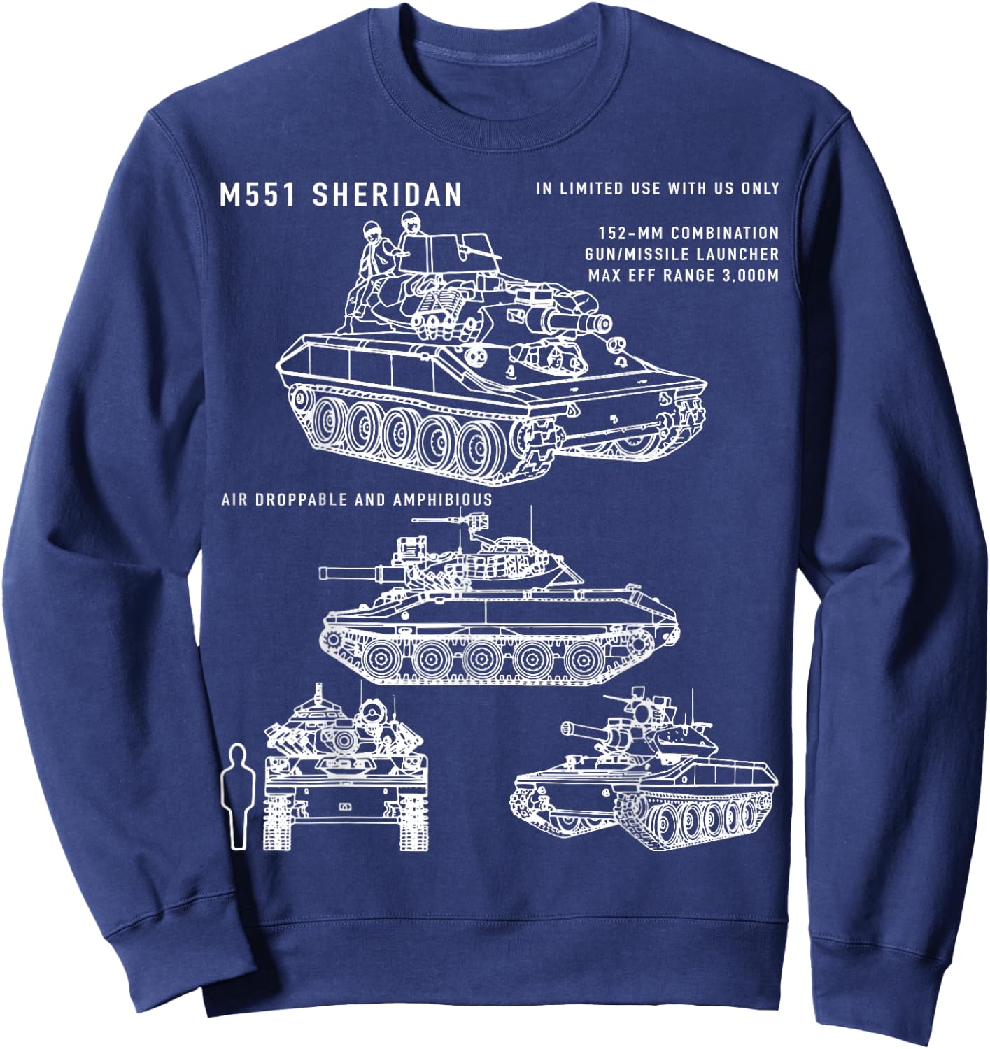 M551 Sheridan Airborne Tank Blueprint Identification Sweatshirt - Sweatshirt | Navy
