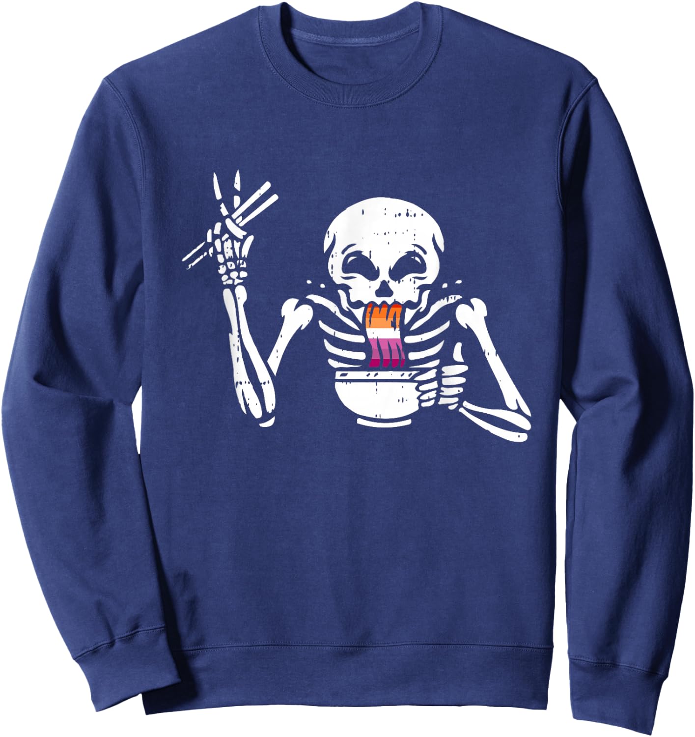 Eating Ramen Lesbian LGBT-Q Pride Japanese Skeleton Sweatshirt - Sweatshirt | Navy