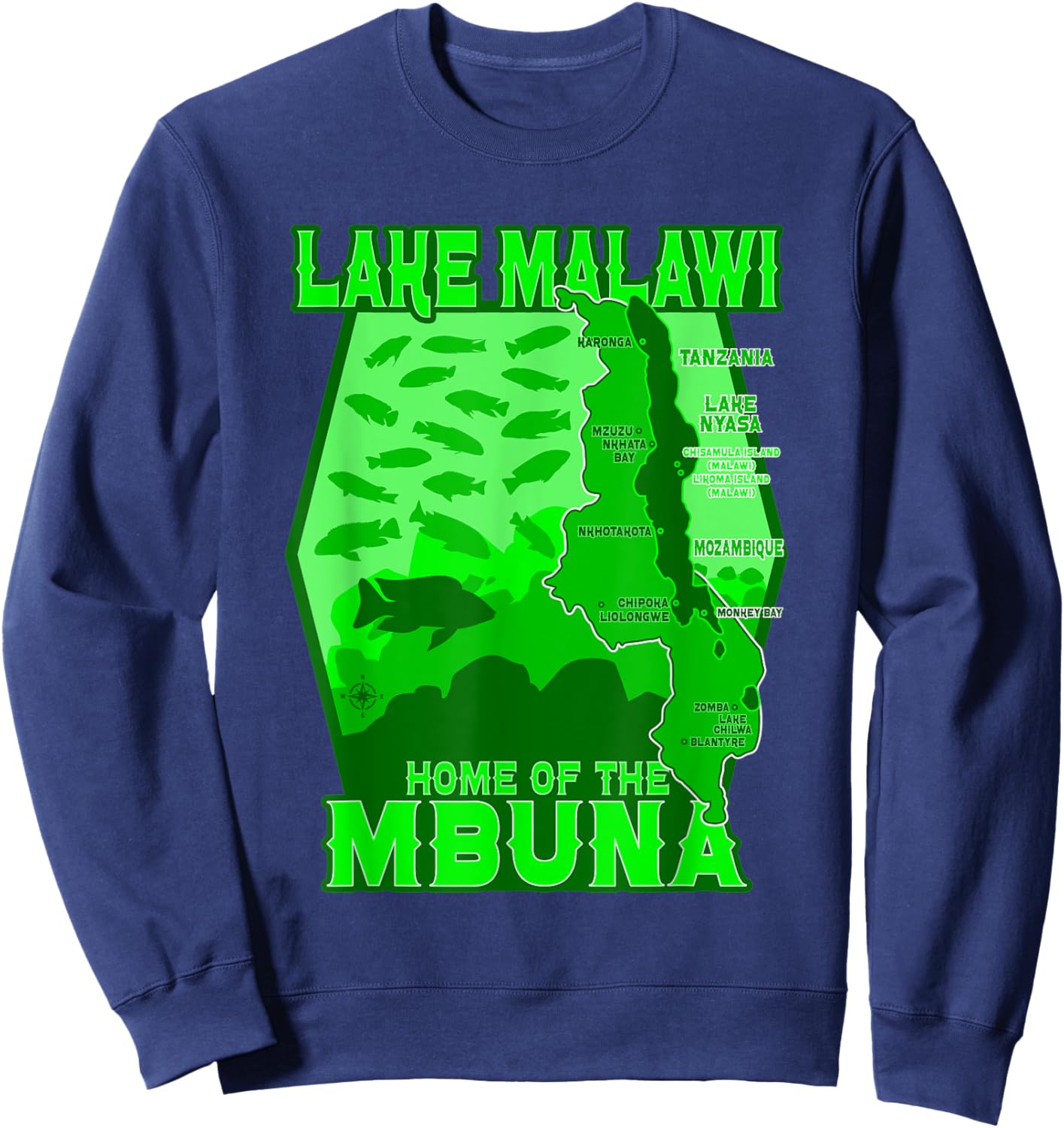 Lake Malawi Africa Cichlids Aquarium Fish Mbuna Peacock Sweatshirt - Sweatshirt | Navy