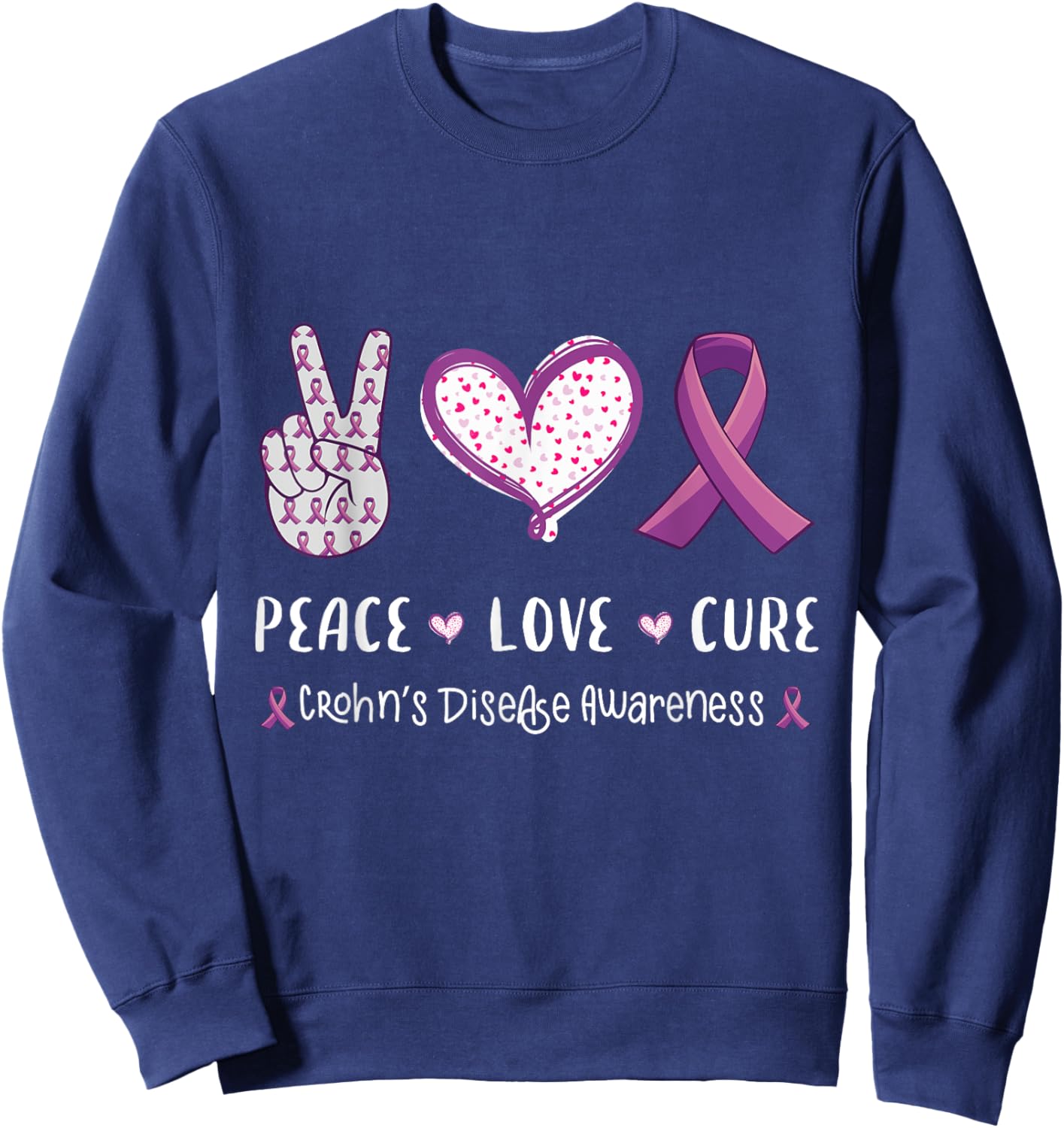 Peace Love cure crohn's disease awareness men women kids IBD Sweatshirt - Sweatshirt | Navy