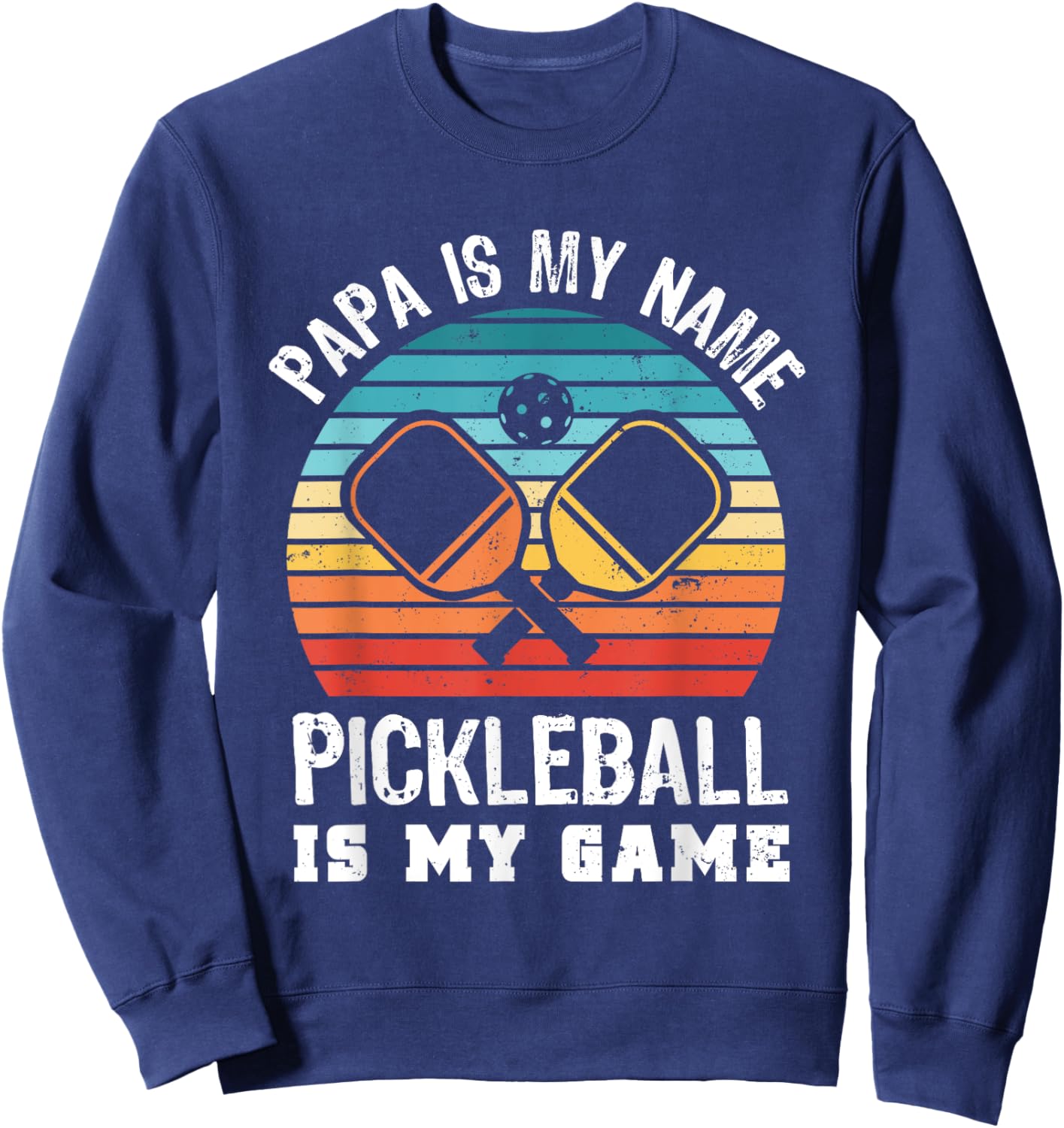 Funny Retro Papa Pickleball Sunset Gift Sweatshirt - Sweatshirt | Navy