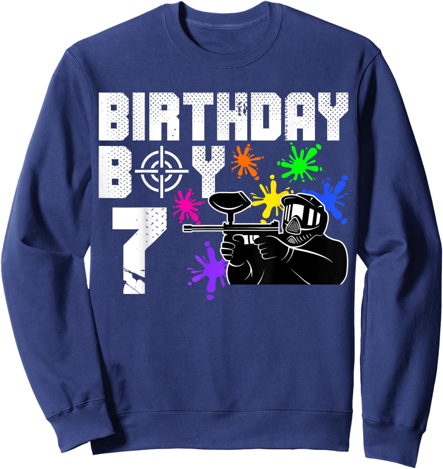 7th Birthday Paintball Outdoor Sport 7 Year Old Funny B-Day Sweatshirt - Sweatshirt | Navy
