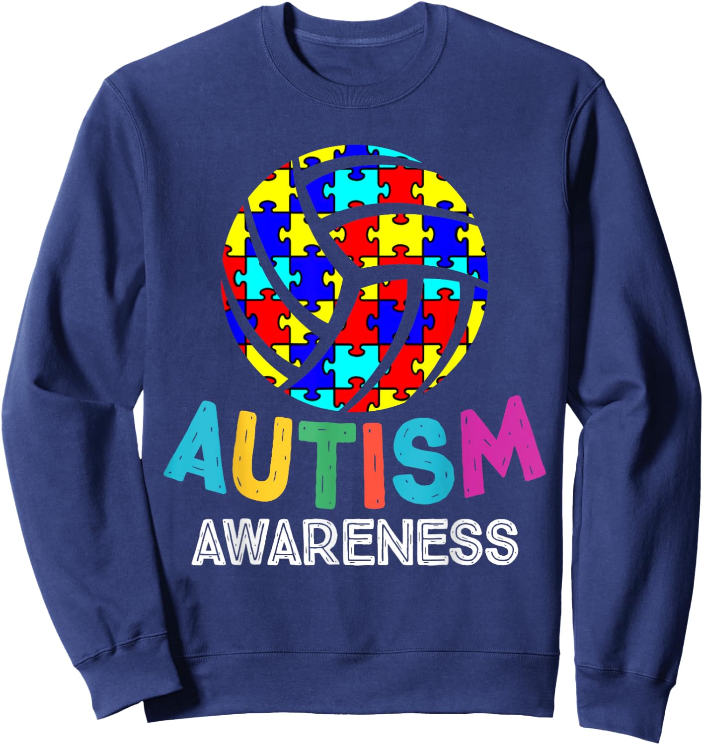 Autism Awareness Month Volleyball Sports Ribbon Women Shirt Sweatshirt - Sweatshirt | Navy