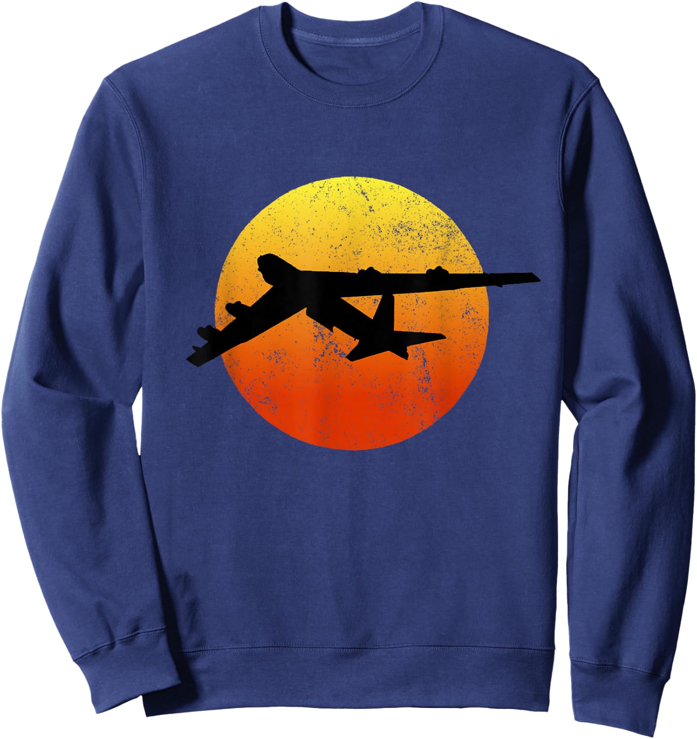 THE SALTY VETERAN B-52 Stratofortress Silhouette Bomber Plane - Men's Black Small Classic Fit Retro Style Cotton Polyester Sweatshirt - Sweatshirt | Navy