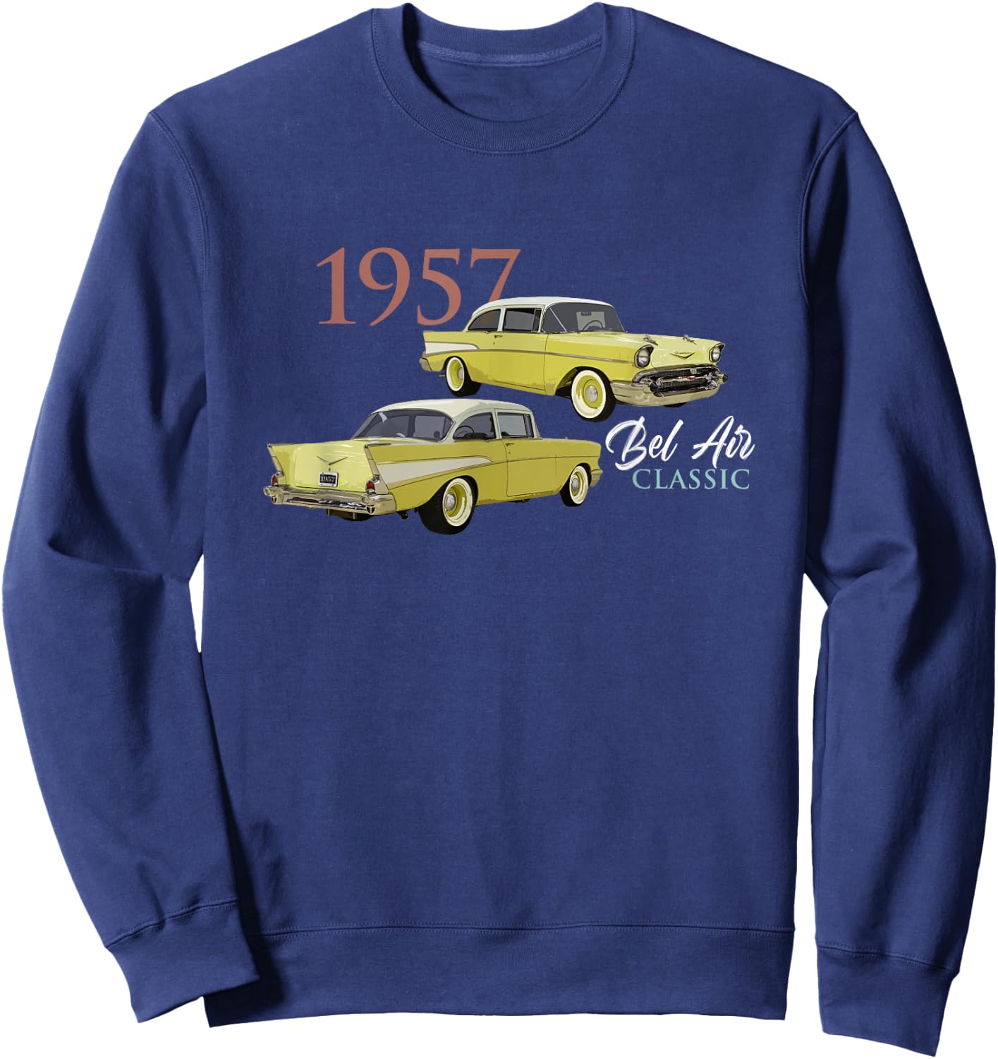 Vintage Cars, Classic Cars, 1957 BEL AIR, 1950'S, Yellow CAR Sweatshirt - Sweatshirt | Navy