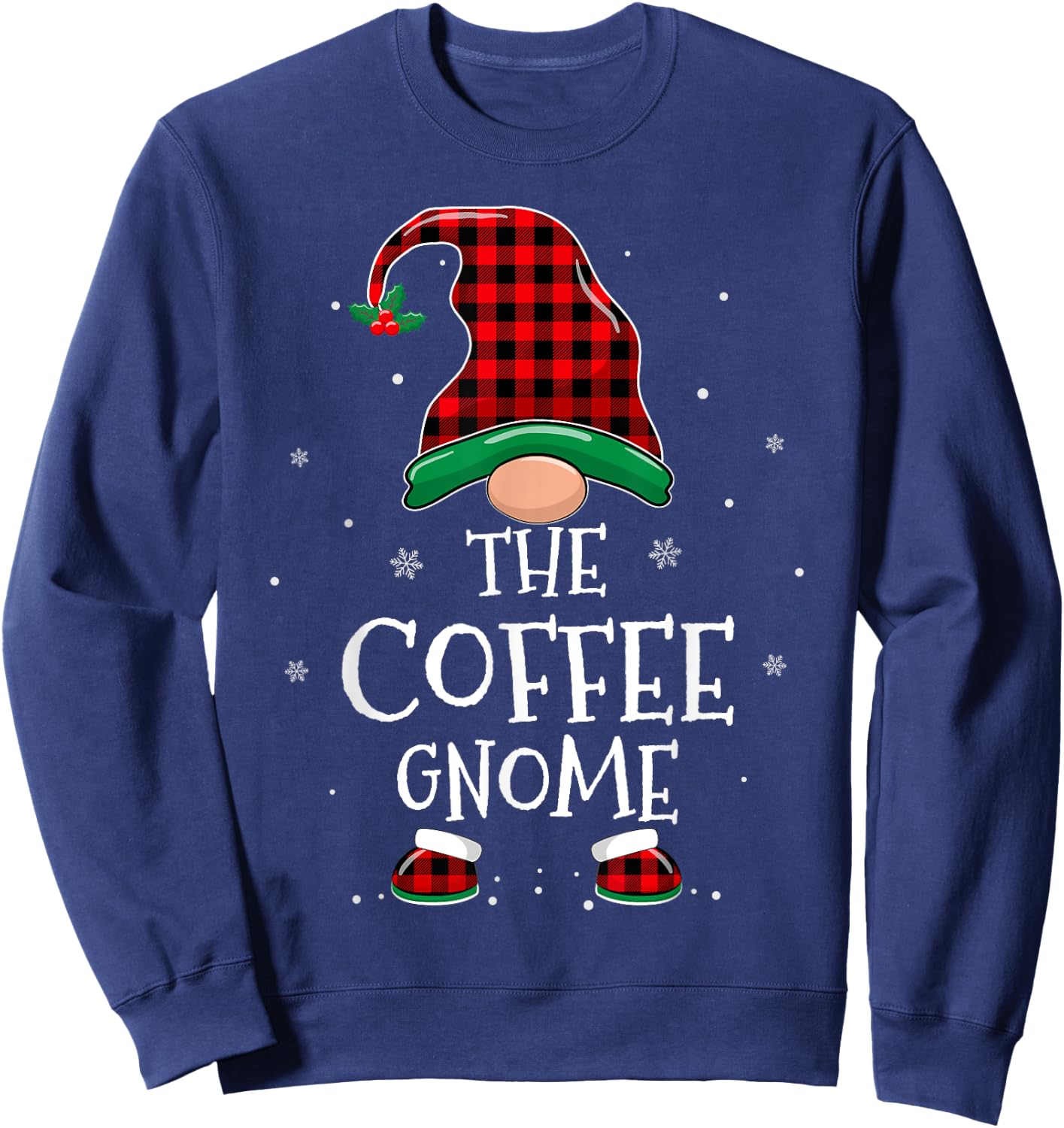The Coffee Gnome Xmas Family Matching Plaid Christmas Gnomes Sweatshirt - Sweatshirt | Navy