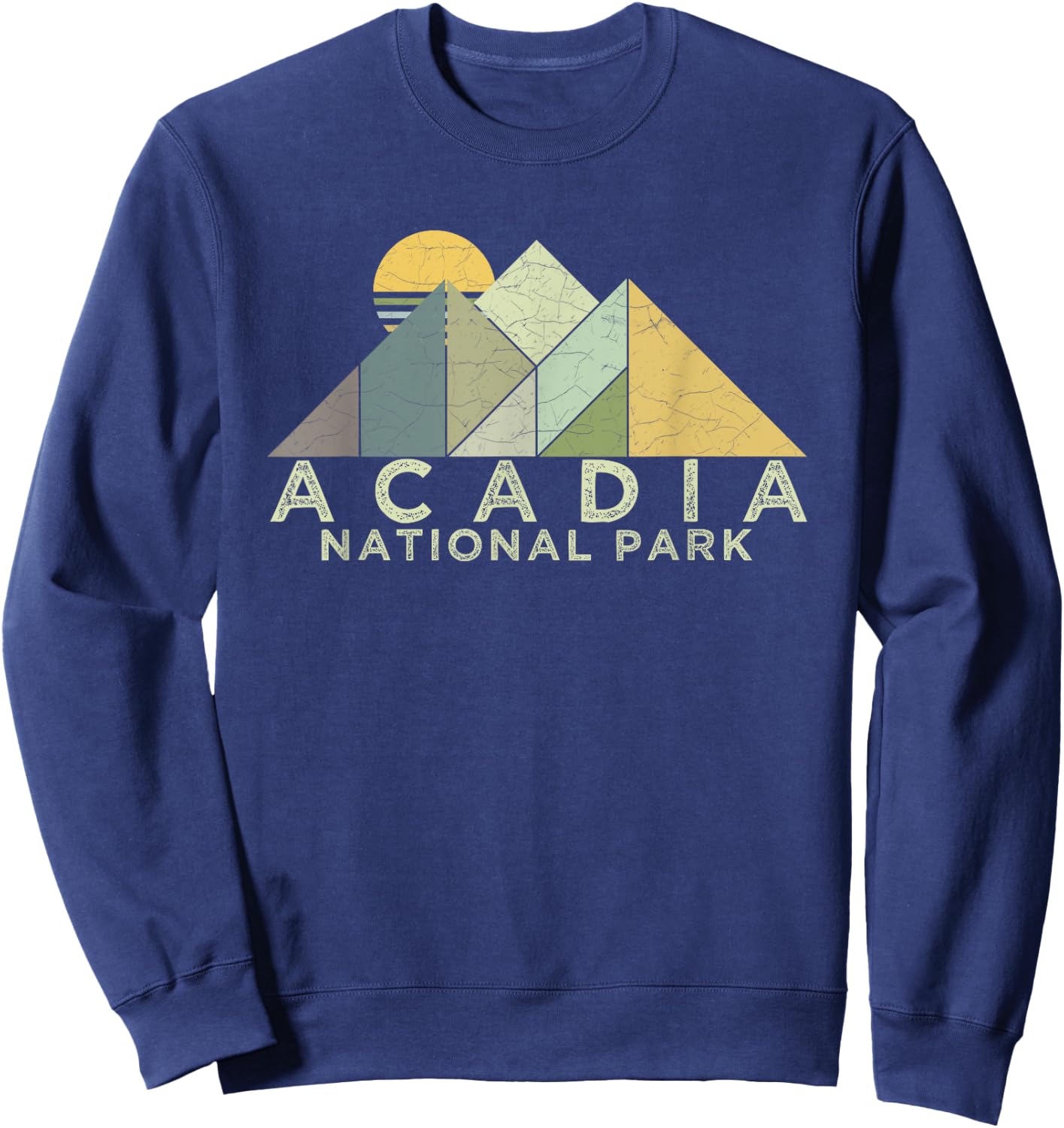 Retro Acadia National Park Distressed Hiking Sweatshirt - Sweatshirt | Navy