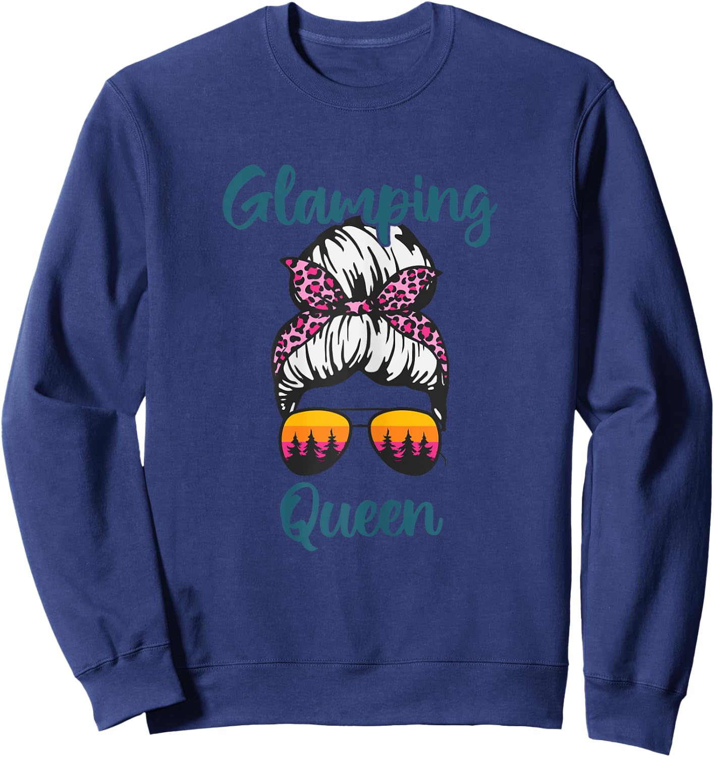 Funny Camping Hair Messy Bun Outdoor Glamping Queen Sweatshirt - Sweatshirt | Navy