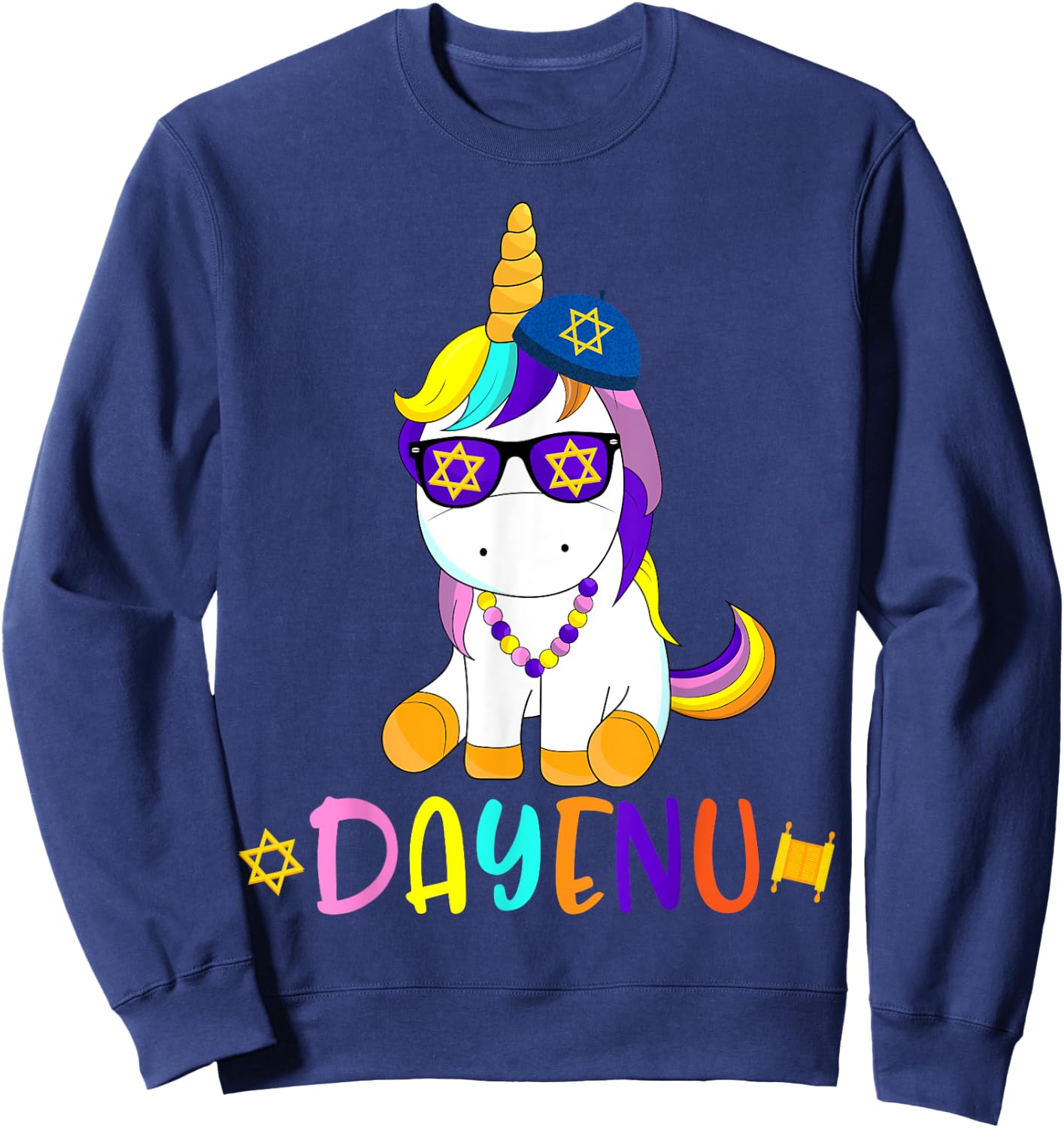 Passover Unicorn Shirt Jewish Matzo Jewnicorn Dayenu Pesach Sweatshirt - Sweatshirt | Navy