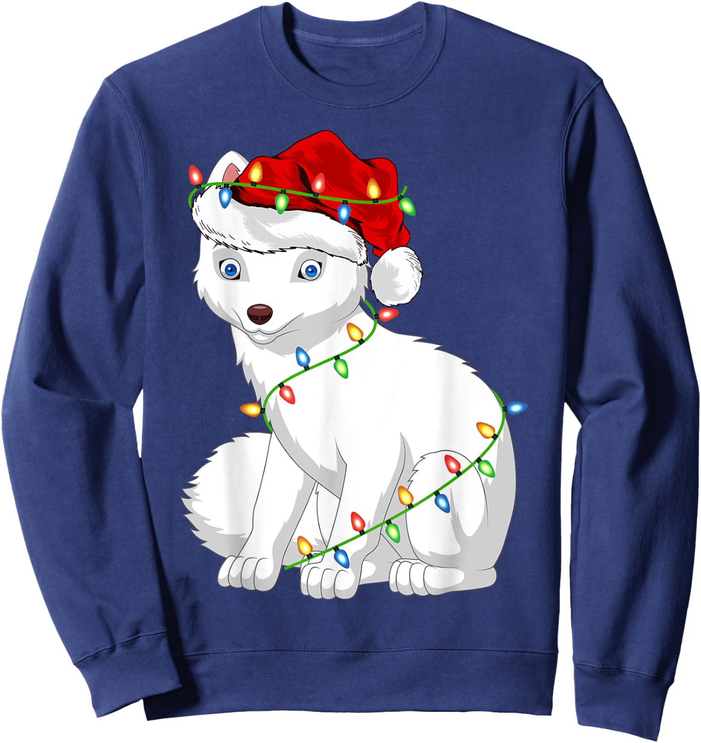 Arctic Fox Animal Lover Xmas Santa Hat Arctic Fox Christmas Sweatshirt - Sweatshirt | Navy