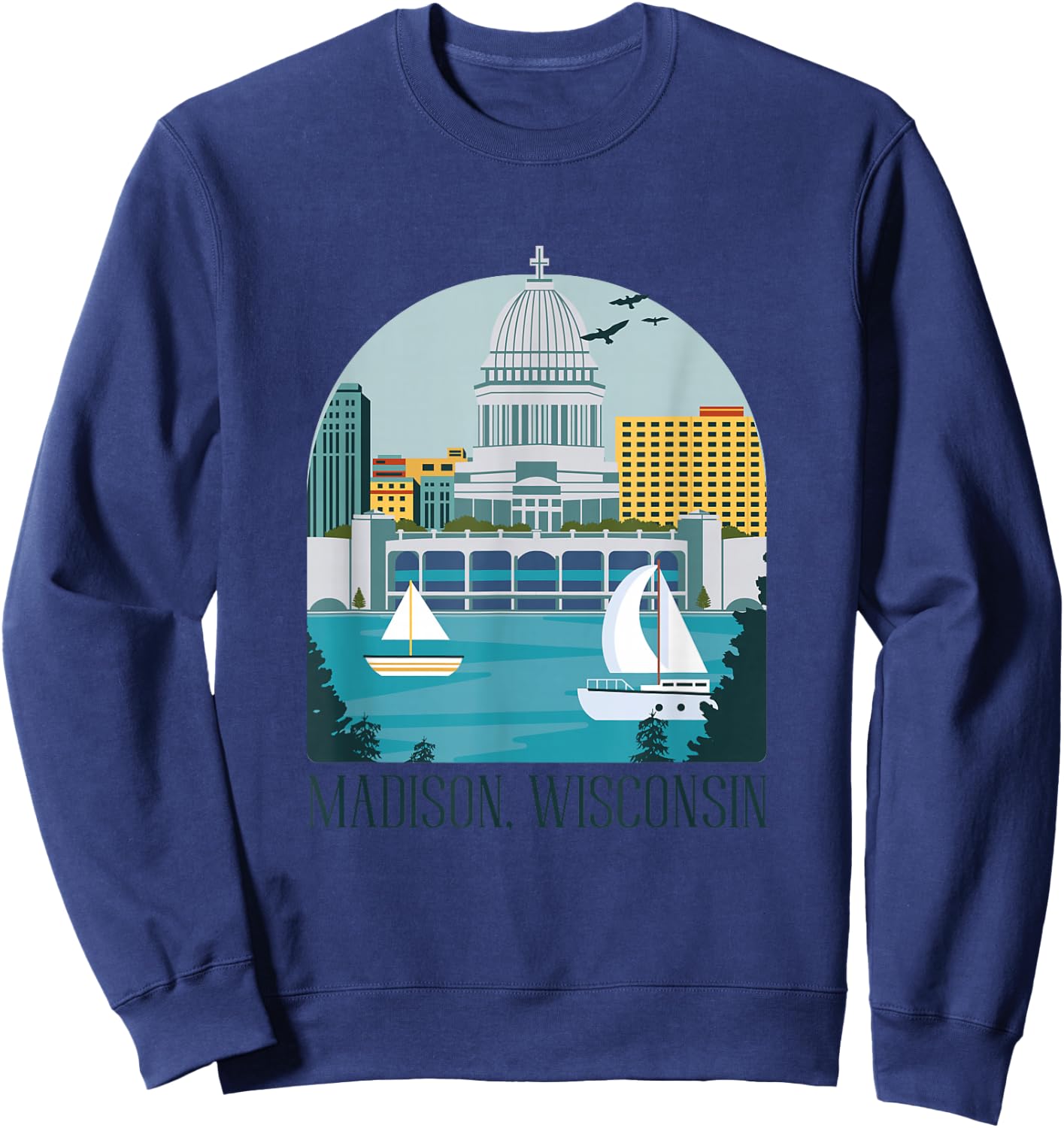 Madison Wisconsin Skyline Vintage Sweatshirt - Sweatshirt | Navy