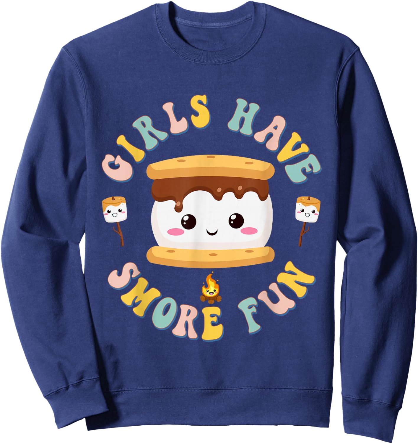 Women Camping Kawaii Smores Girls Have S'More Kids Camping Sweatshirt - Sweatshirt | Navy