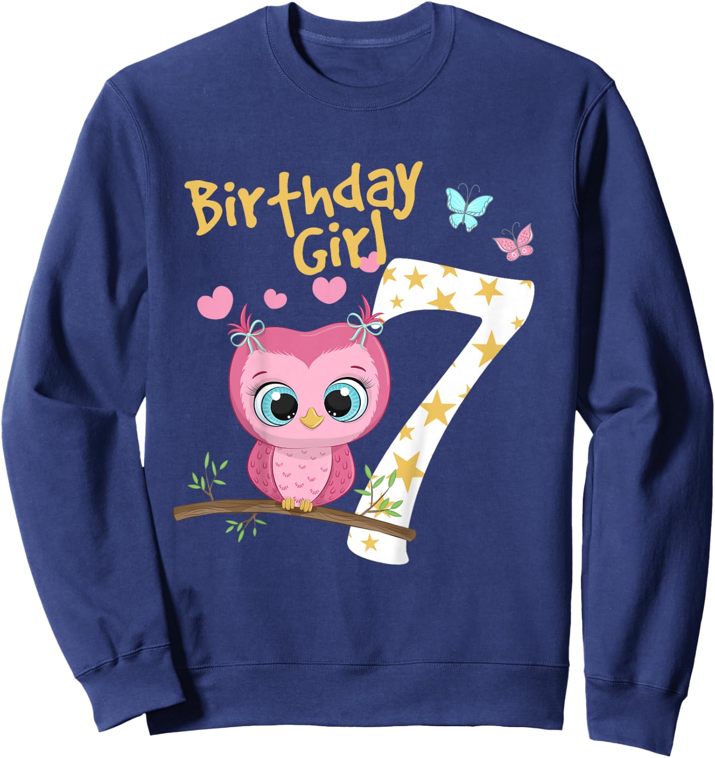 7th Birthday Shirt For Girls Owl Birthday Girl 7 Years Sweatshirt - Sweatshirt | Navy