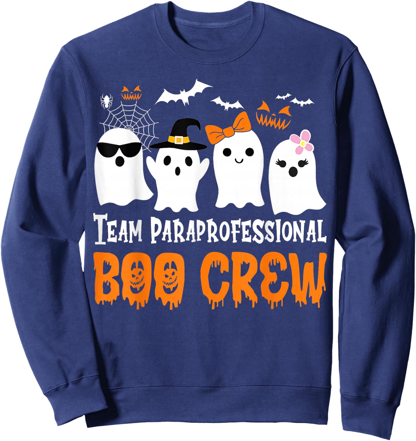 Team Paraprofessional Boo Crew Pumpkin Scary Halloween Sweatshirt - Sweatshirt | Navy