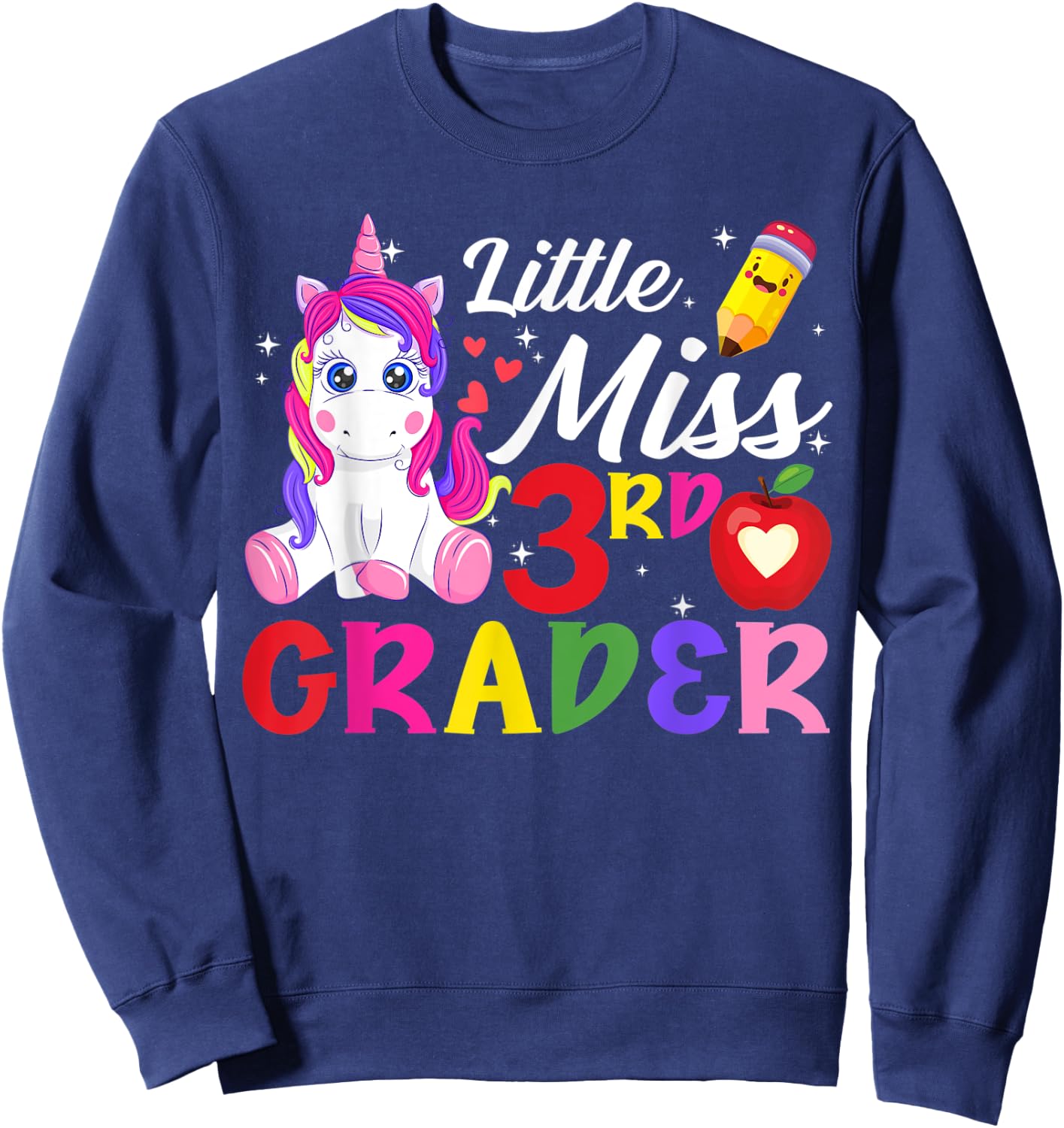 Funny Little Miss Third Grader Unicorn First Day Of School Sweatshirt - Sweatshirt | Navy