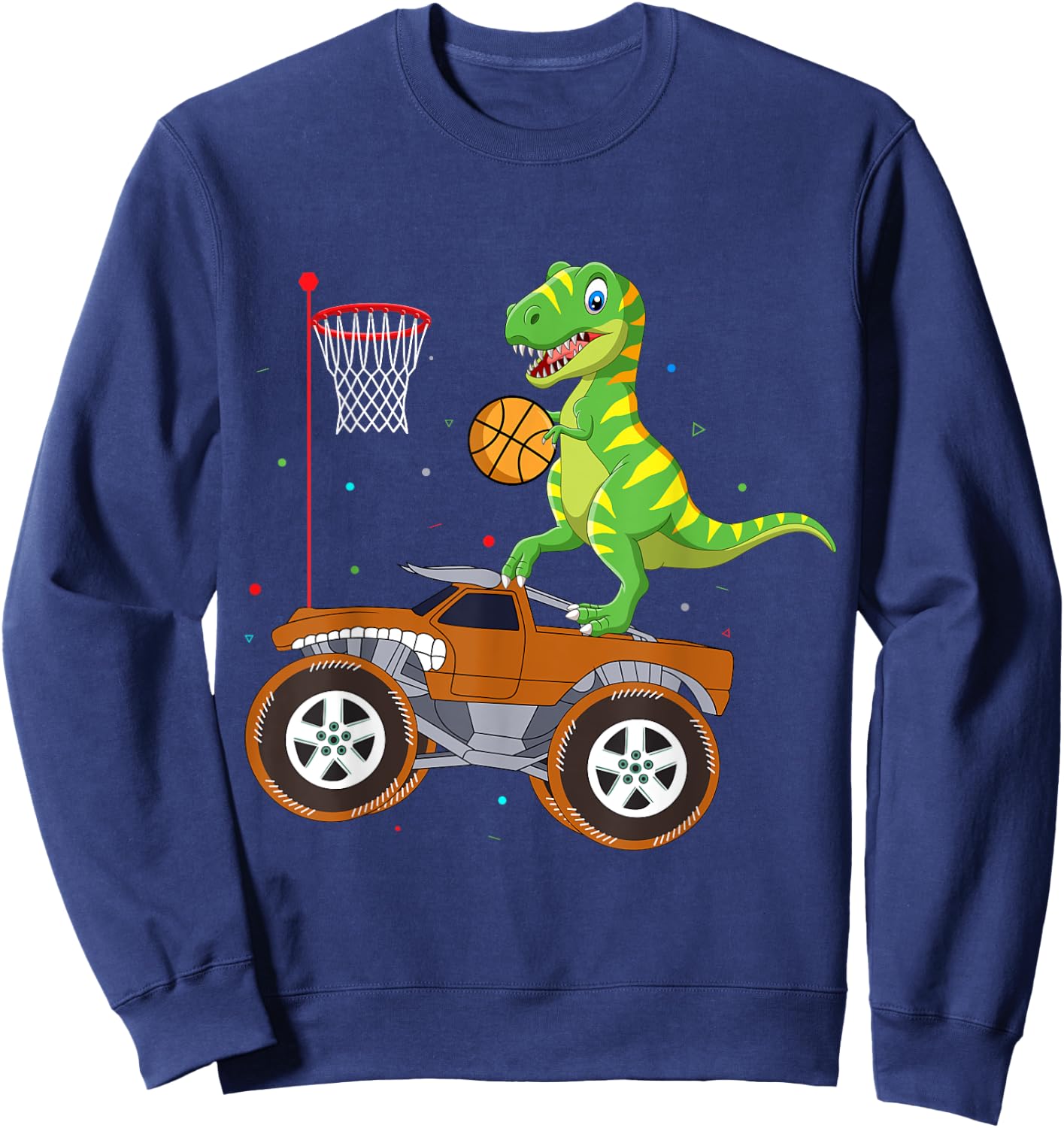 T Rex Dinosaur Playing Basketball Monster Truck Boys Girls Sweatshirt - Sweatshirt | Navy