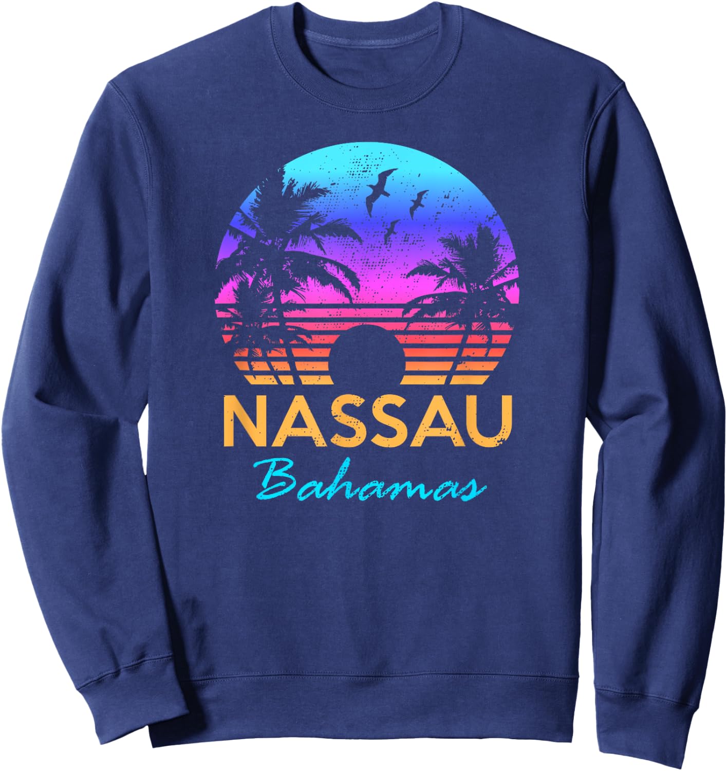 Nassau Bahamas Beach Trip Souvenir Sunset Vintage Graphic Sweatshirt - Sweatshirt | Navy