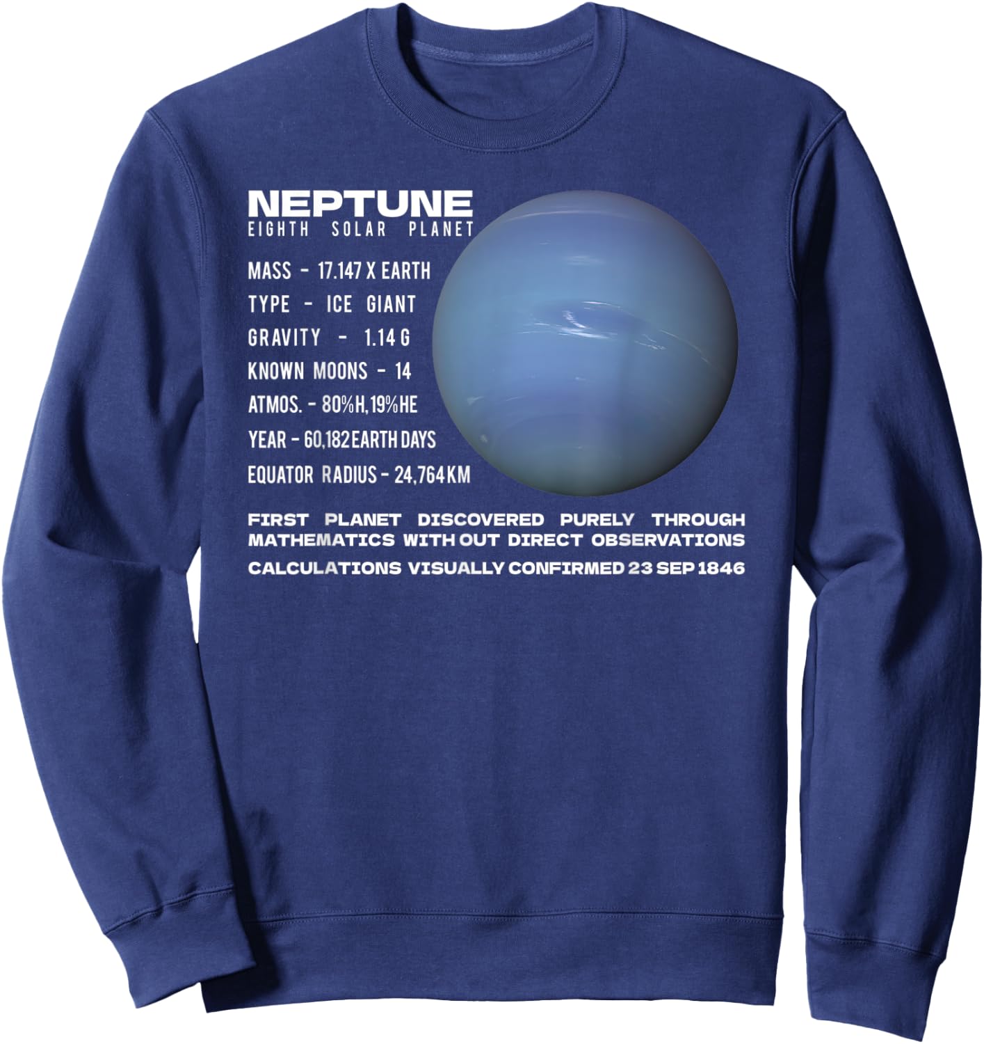 Neptune Planet Facts Space Explorer Astronomy Infographic Sweatshirt - Sweatshirt | Navy
