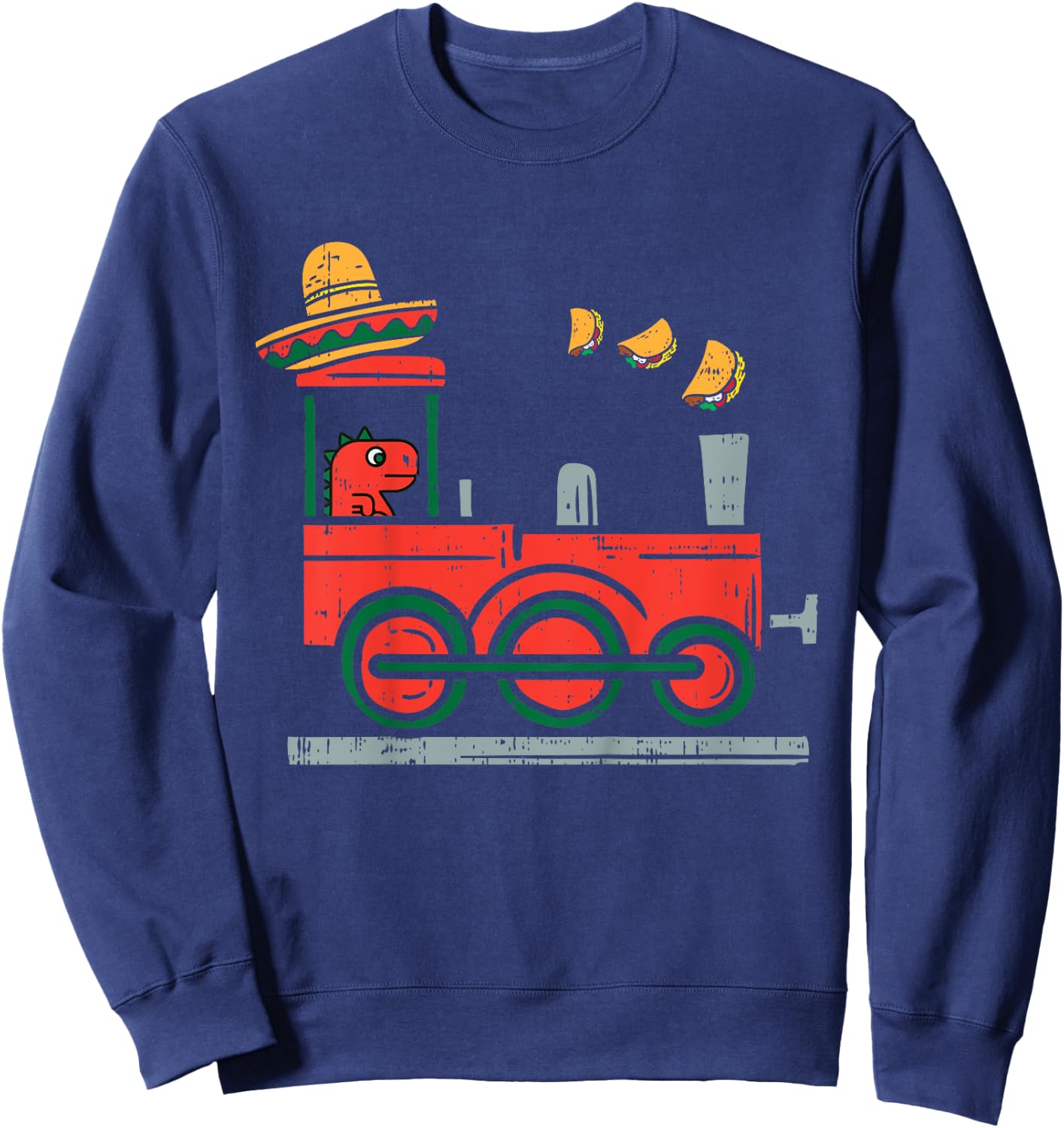 Kids Mexican Dino Train Tacos Toddler Boys Cinco De Mayo Kids Sweatshirt - Sweatshirt | Navy