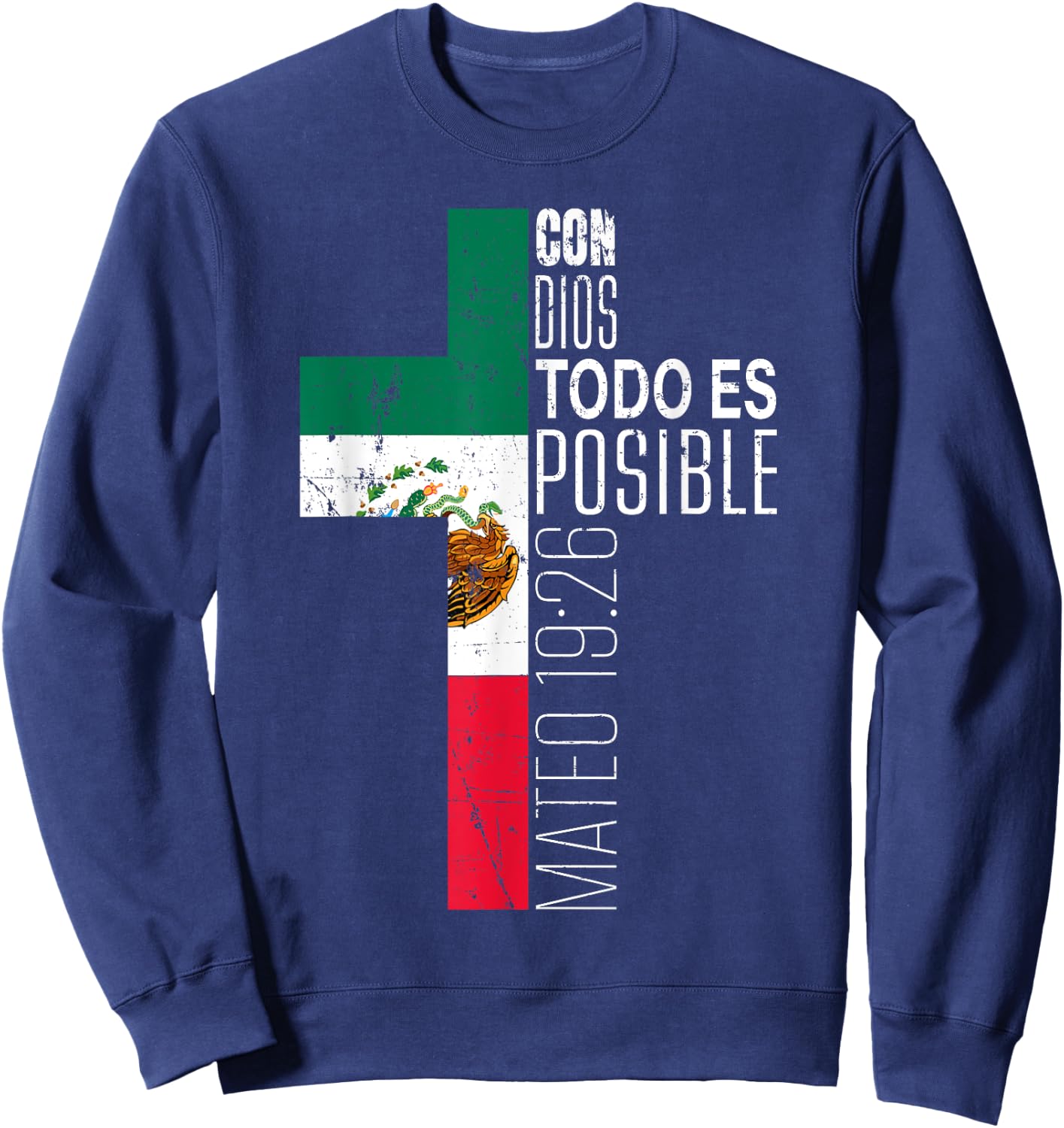 Vintage Christian Spanish Gifts Women Men Kids Mexican Flag Sweatshirt - Sweatshirt | Navy