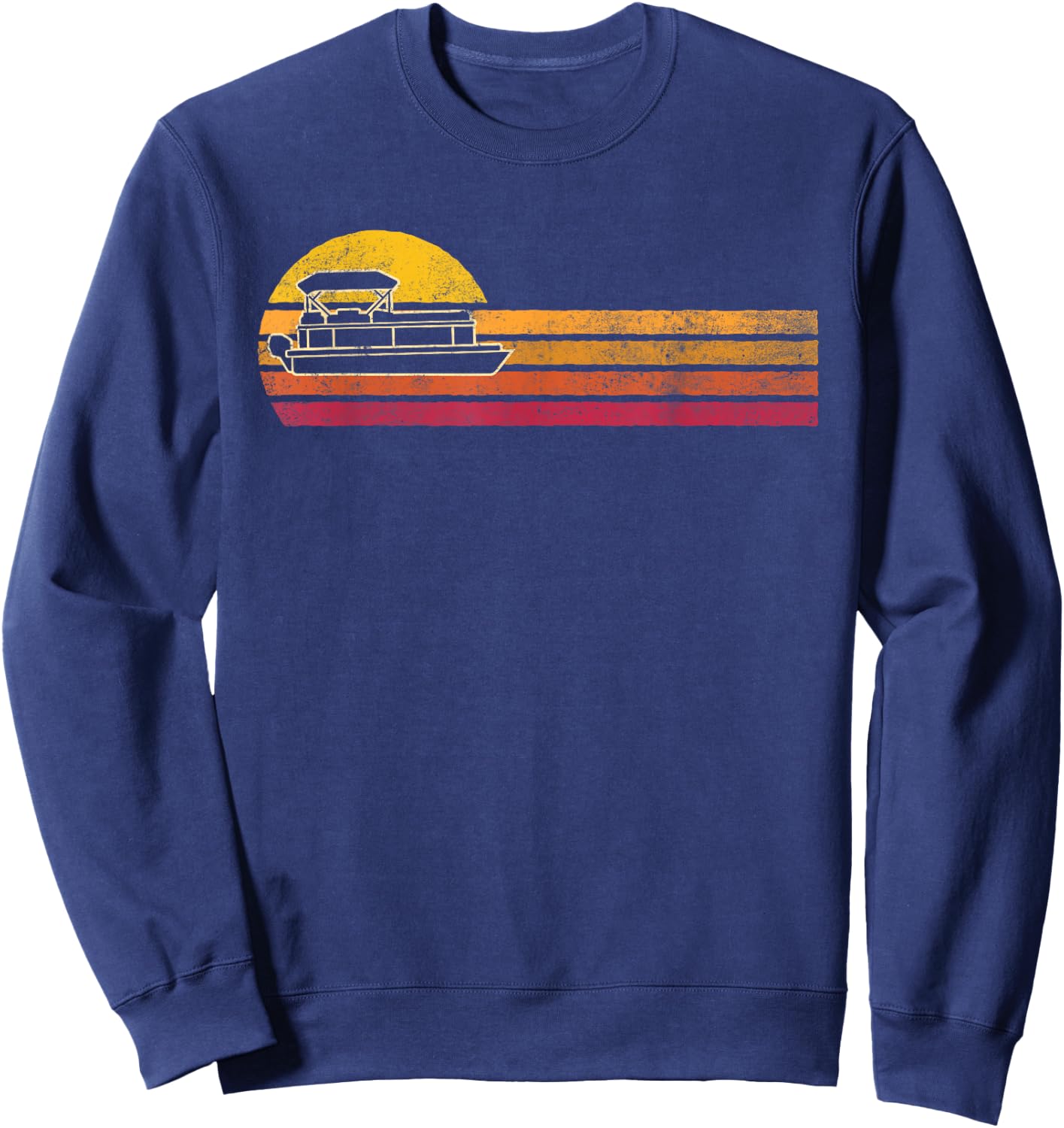 Vintage Style Pontoon Boat Silhouette Retro Boating 90s Sweatshirt - Sweatshirt | Navy
