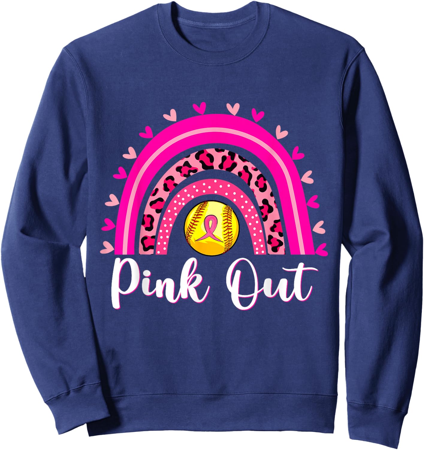 Pink Out Softball Lover Rainbow Breast Cancer Awareness Sweatshirt - Sweatshirt | Navy